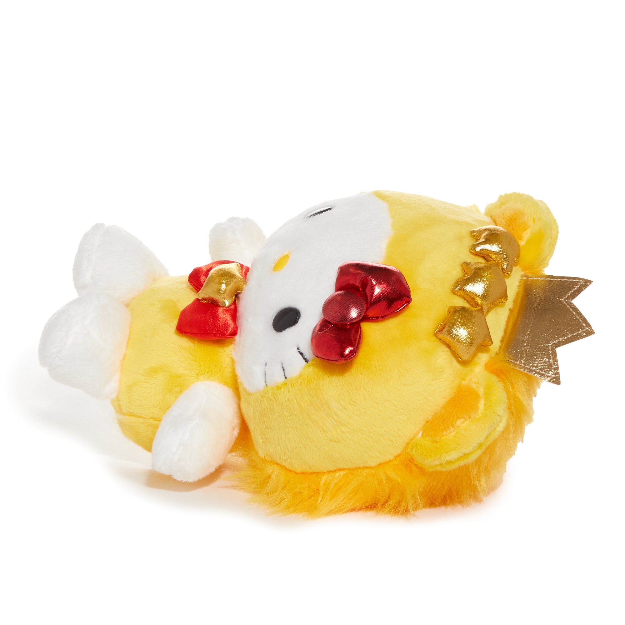 Front view of Hello Kitty Leo plush toy against astral backdrop