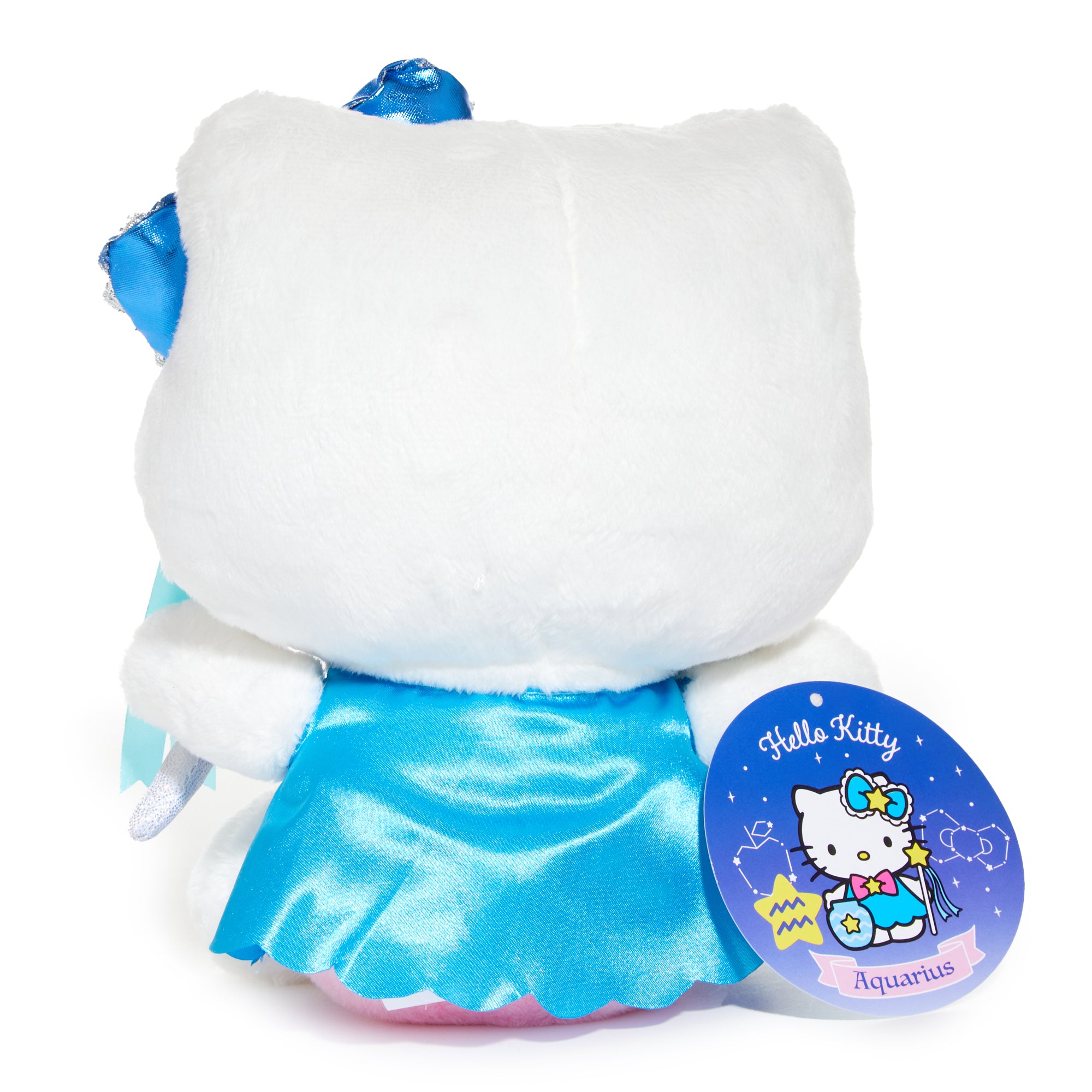 Hello Kitty Aquarius plush toy from the front view, highlighting embroidery details.