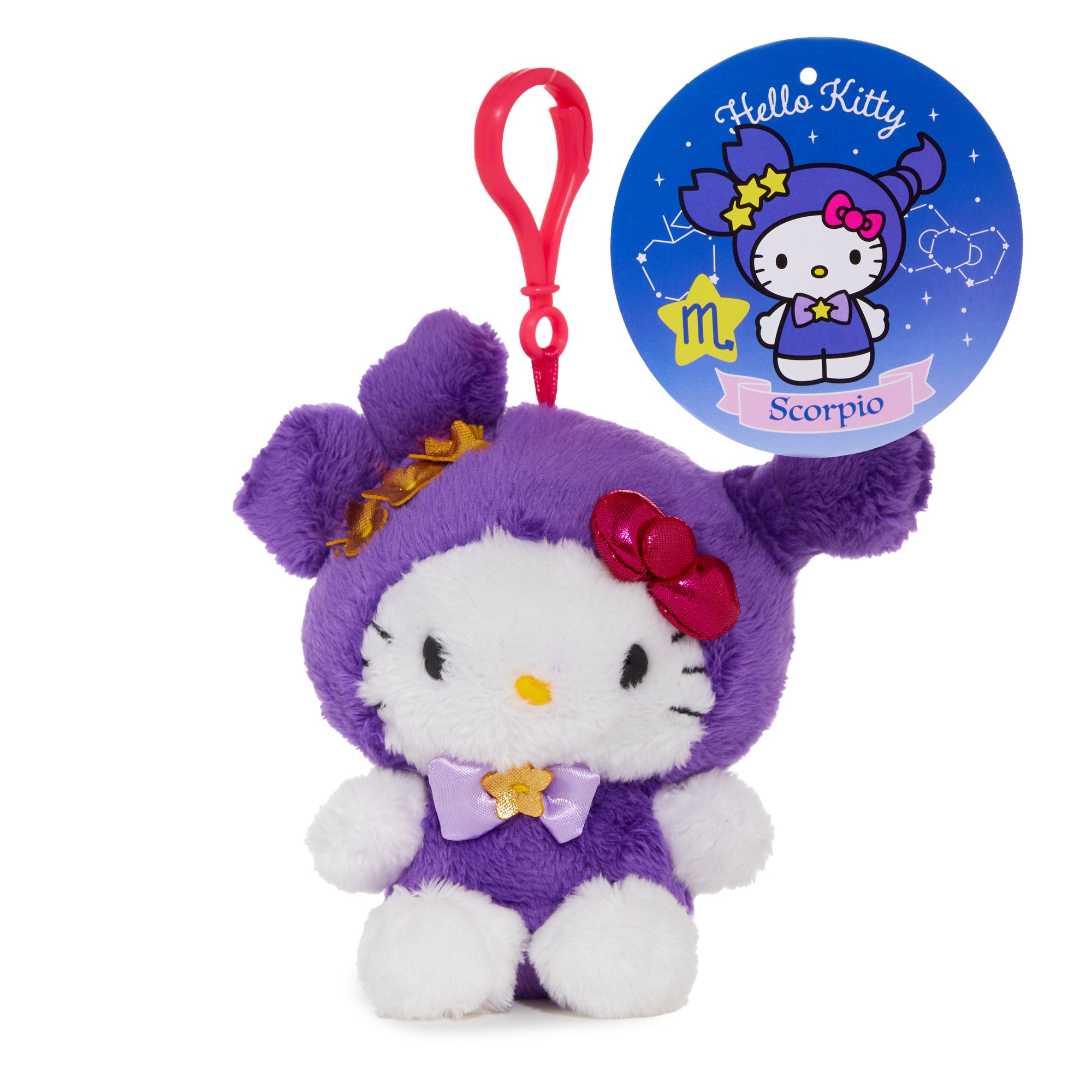 Hello Kitty Scorpio plush clip displayed against astrological chart background