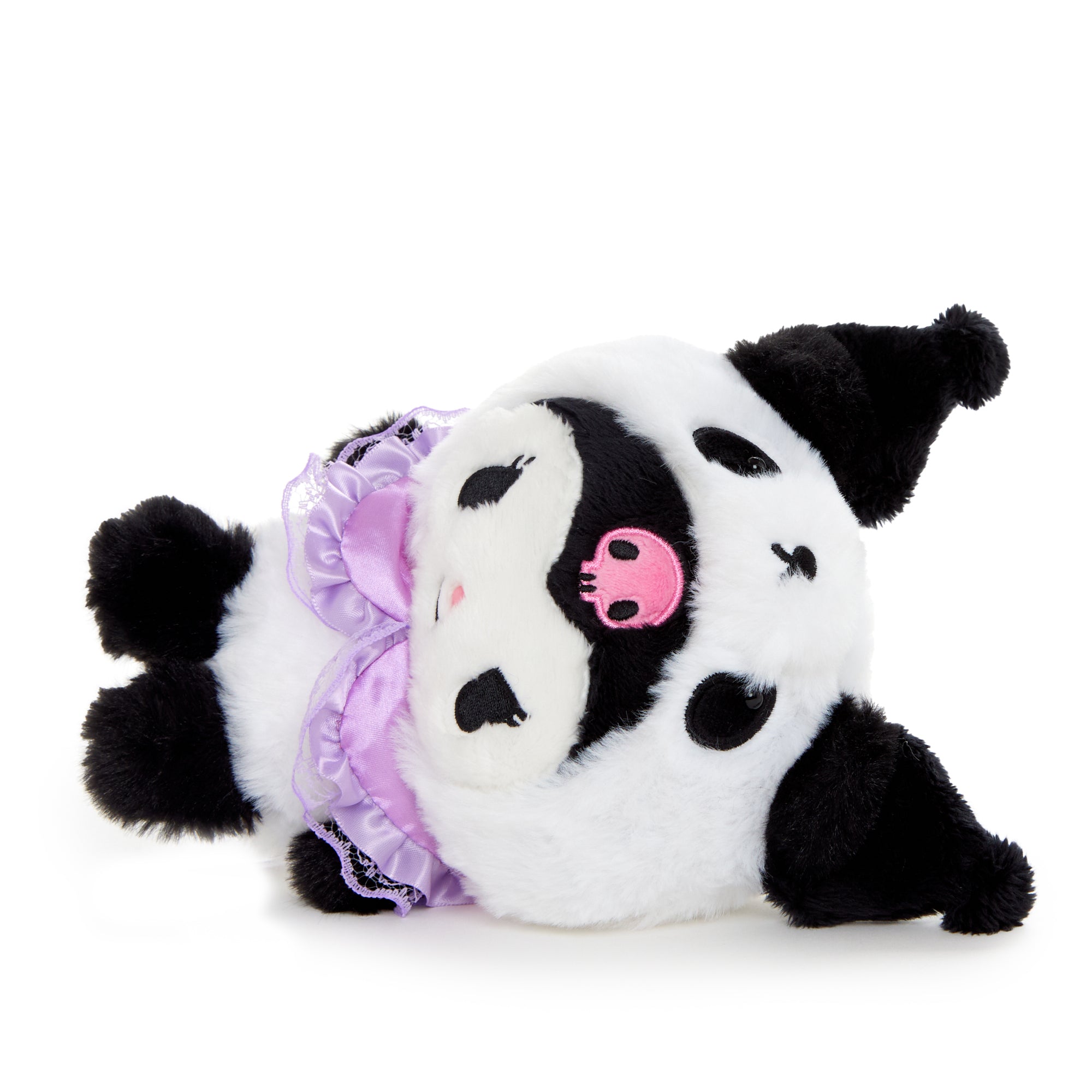 Kuromi plush toy displayed on a shelf with other Sanrio characters.