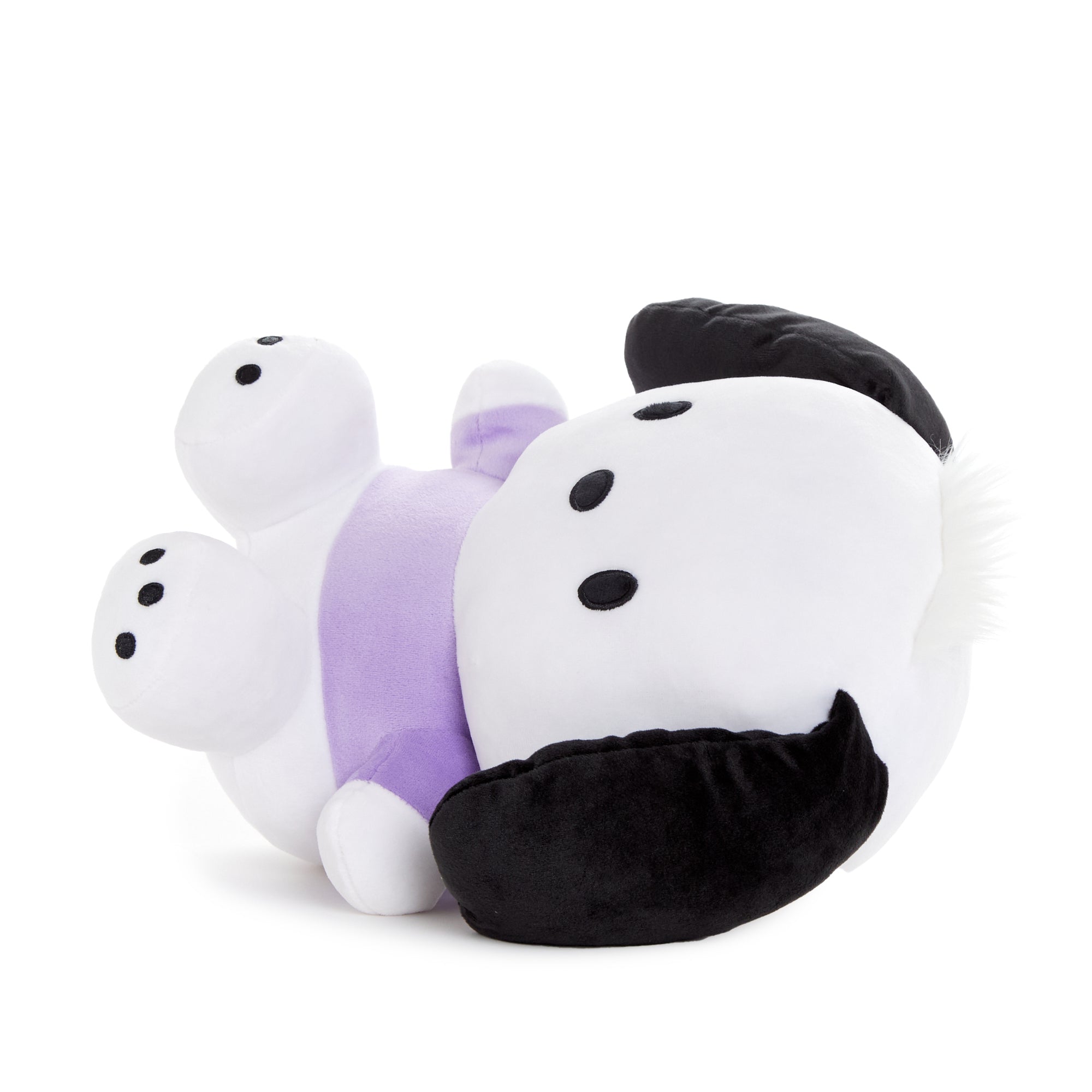 Side angle of Pochacco character plush on a bed, ideal for cozy decor