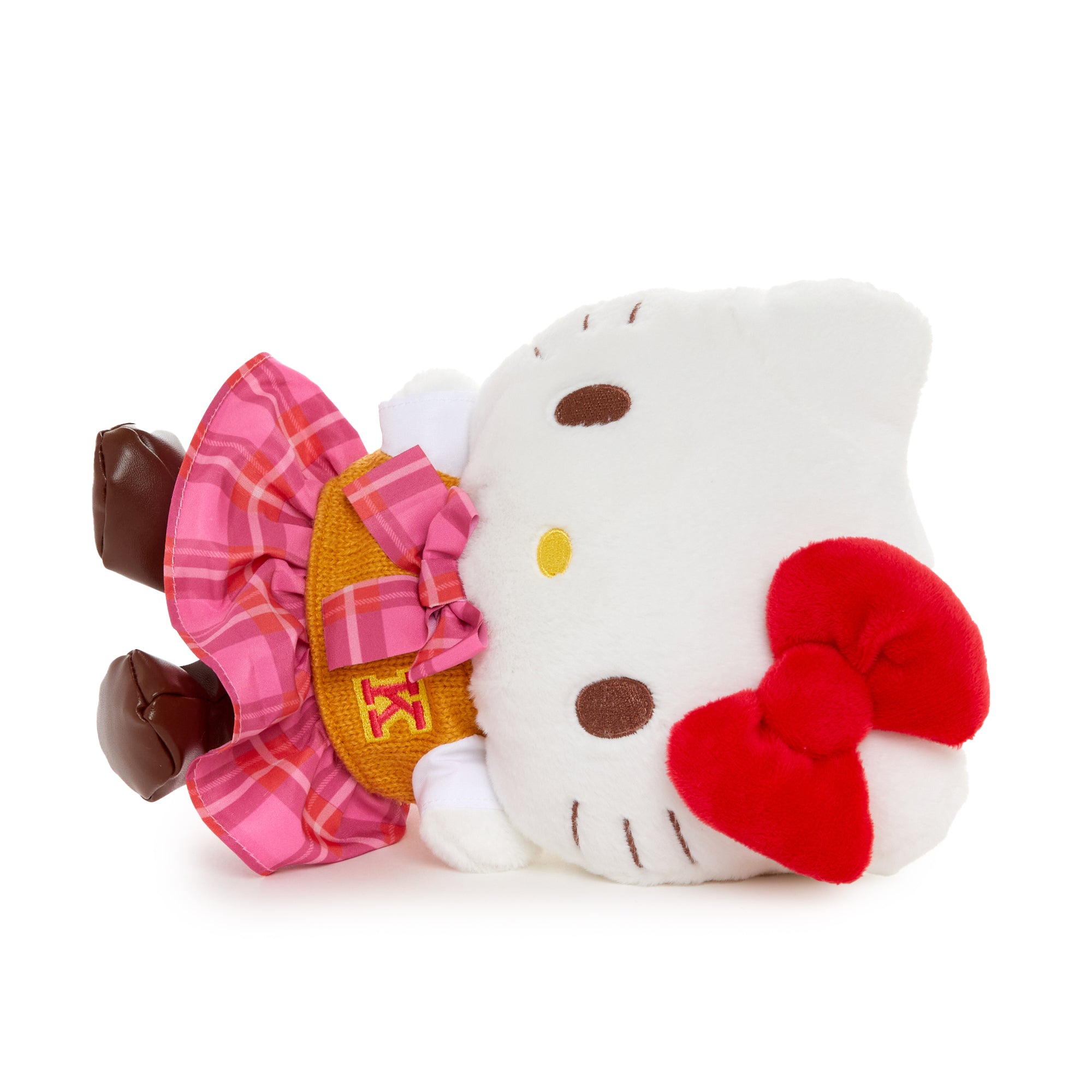 Close-up of the embroidered detail on the Hello Kitty plush toy