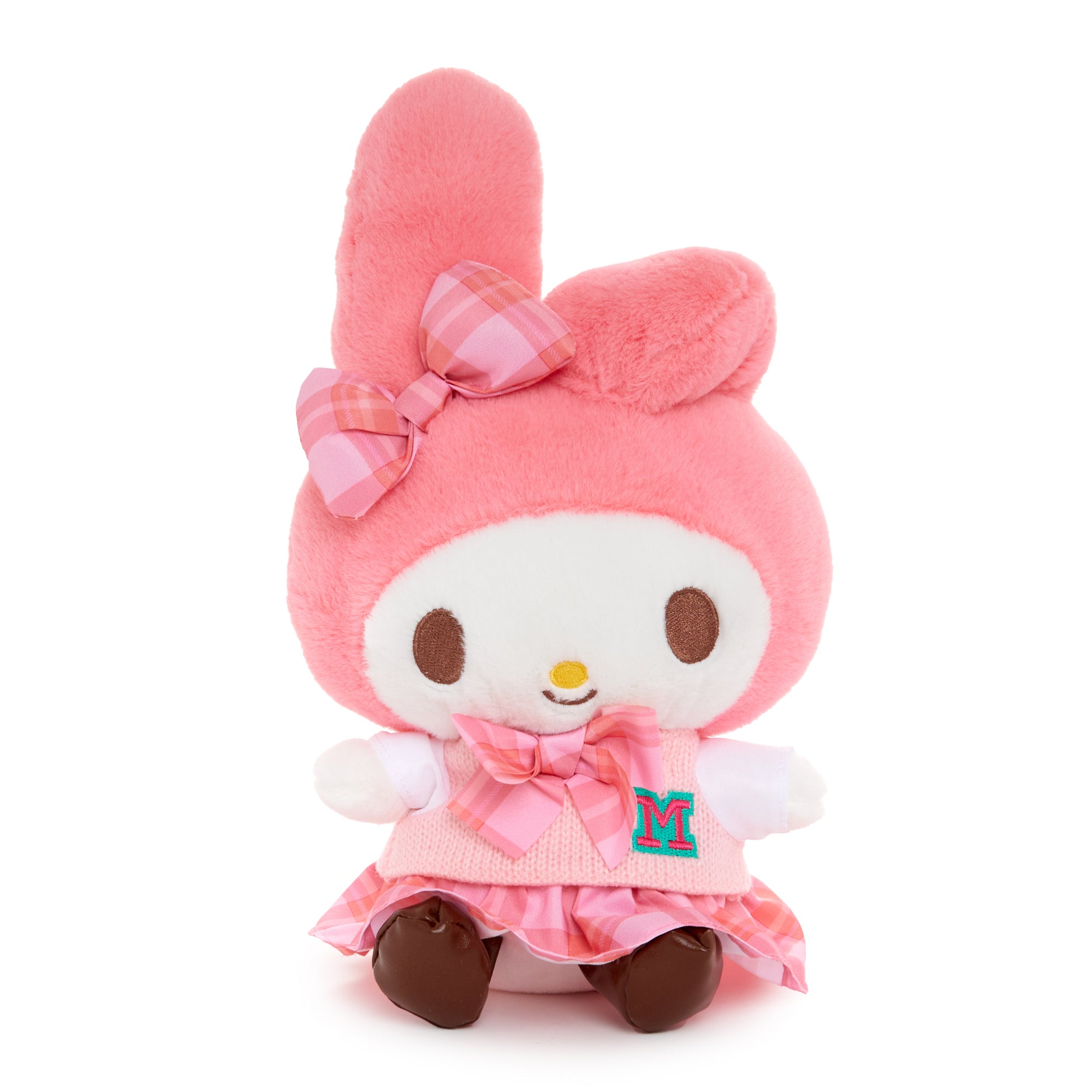 My Melody plush front view showing embroidered uniform details
