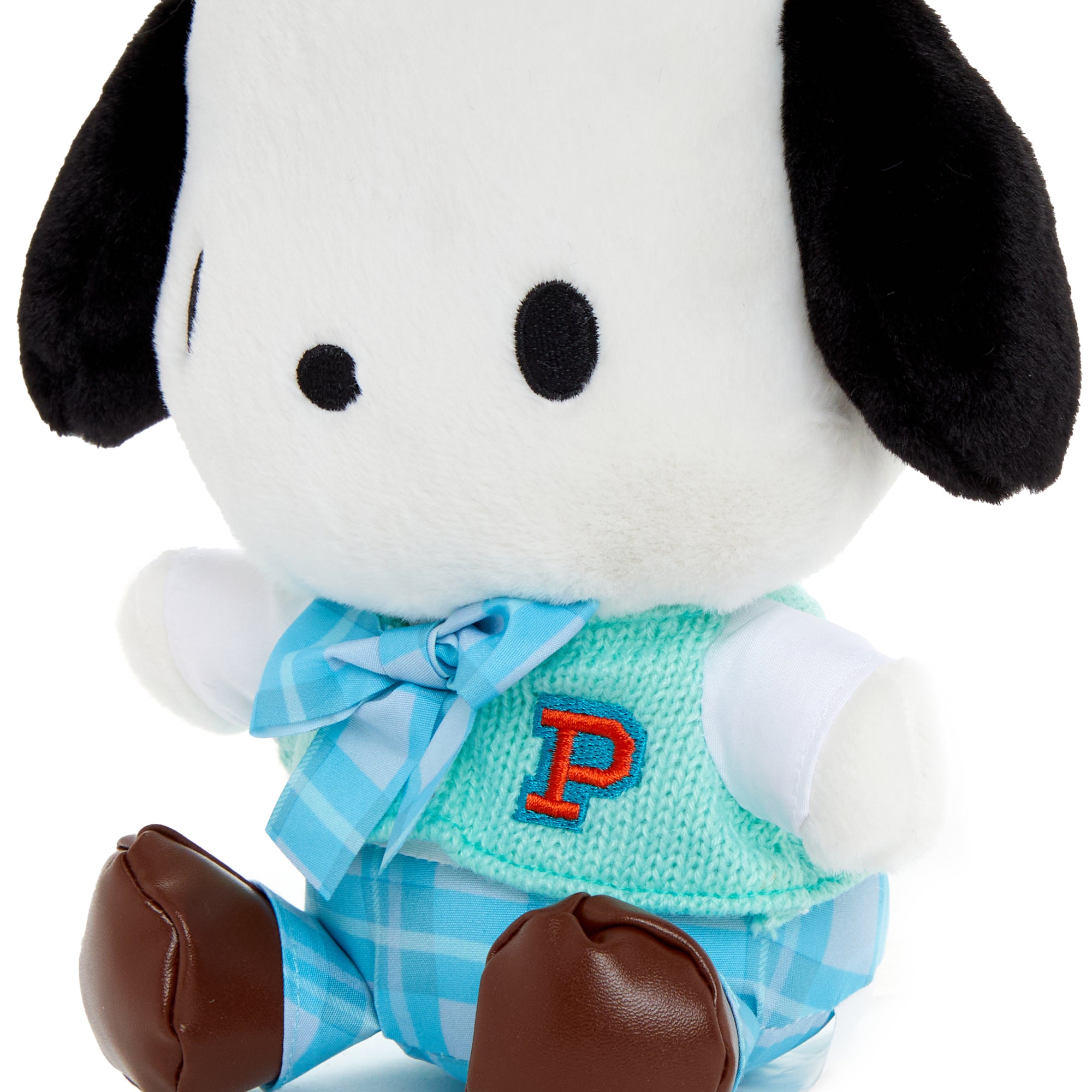 Pochacco plush with a cheerful expression, ideal for display