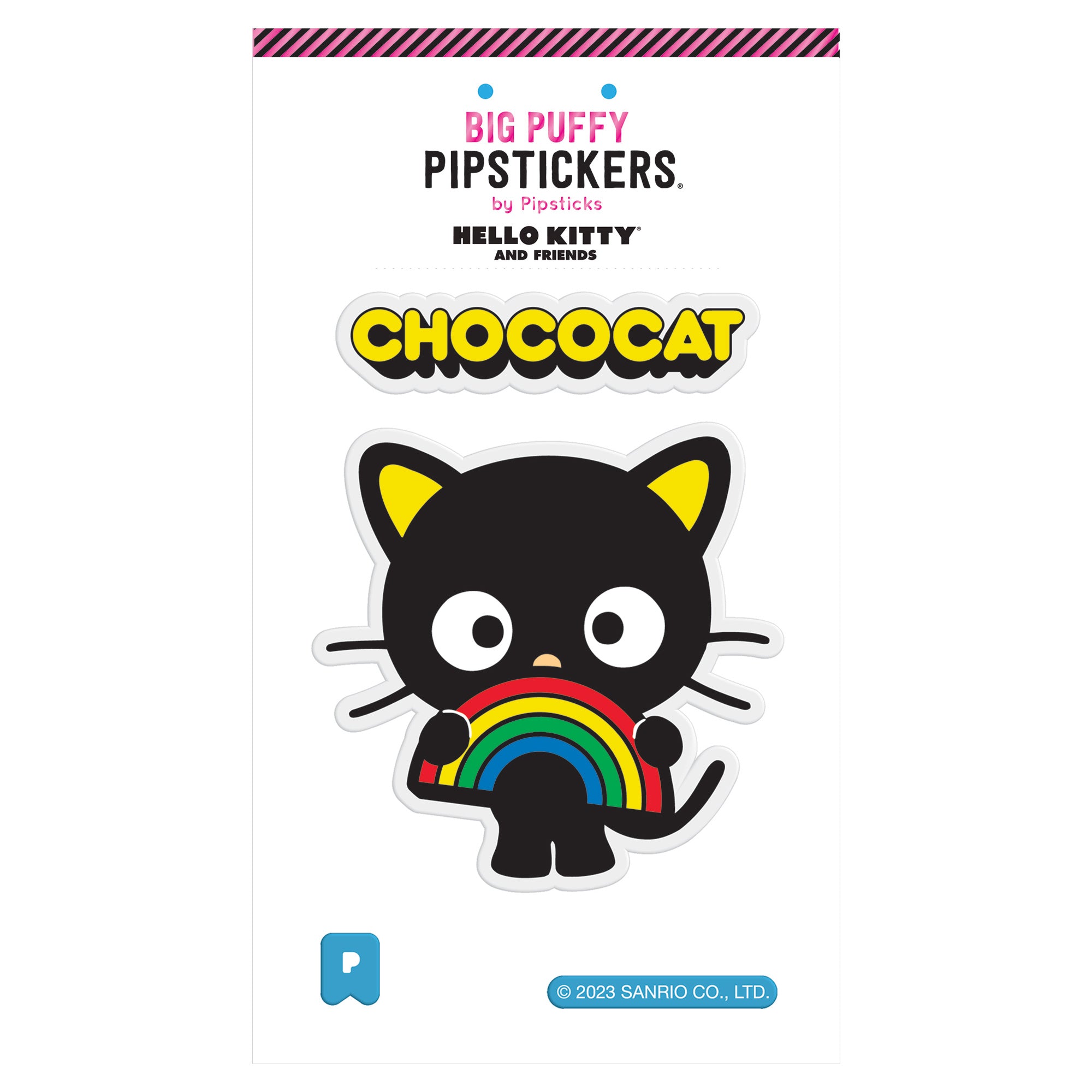 Chococat Big Puffy Sticker close-up, highlighting its 5mm thickness and colorful design.