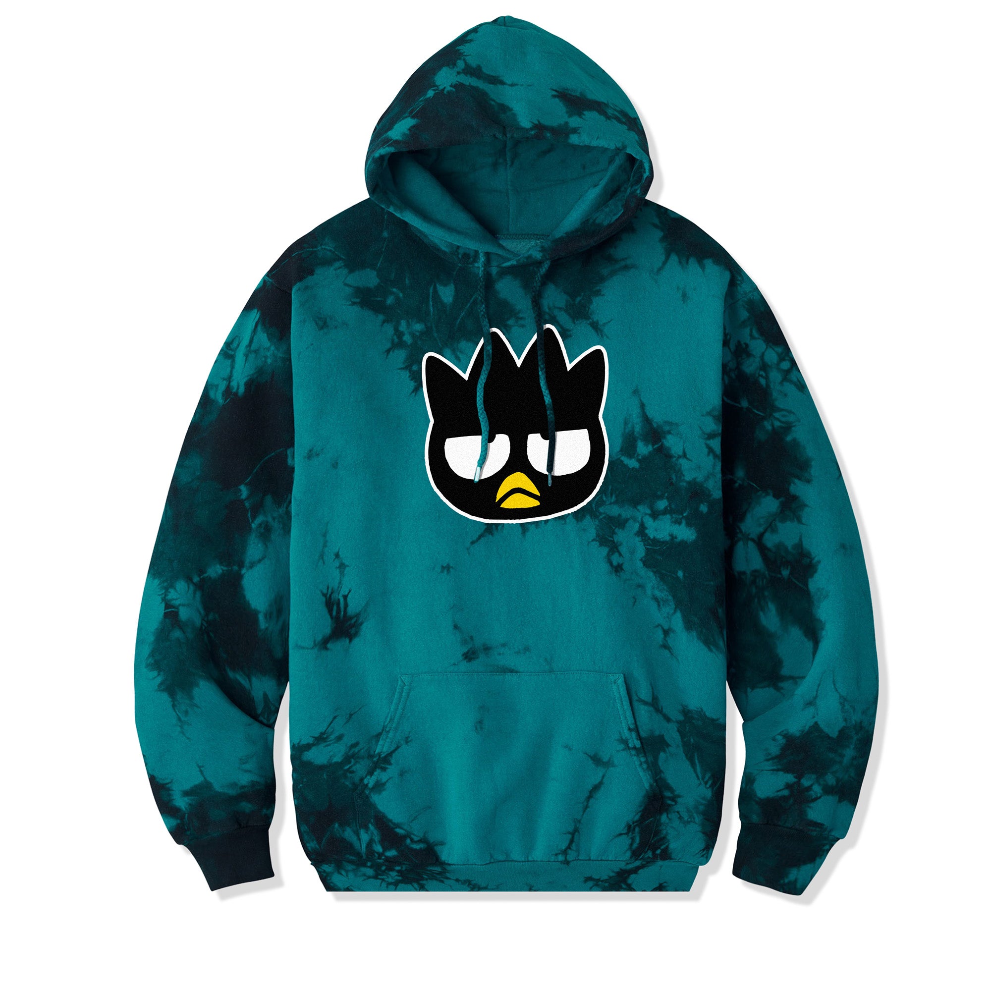 Front view of aqua tie-dye anti social social club hoodie worn casually in an urban setting.