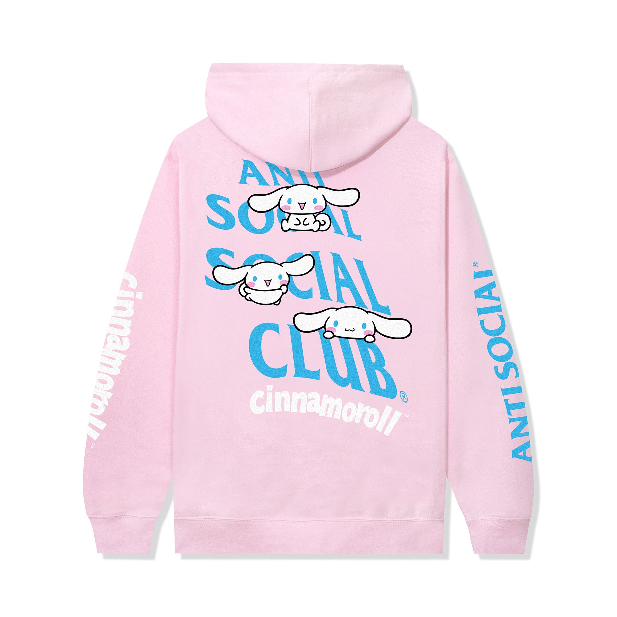 Front view of the Anti Social Social Club x Cinnamoroll pink hoodie