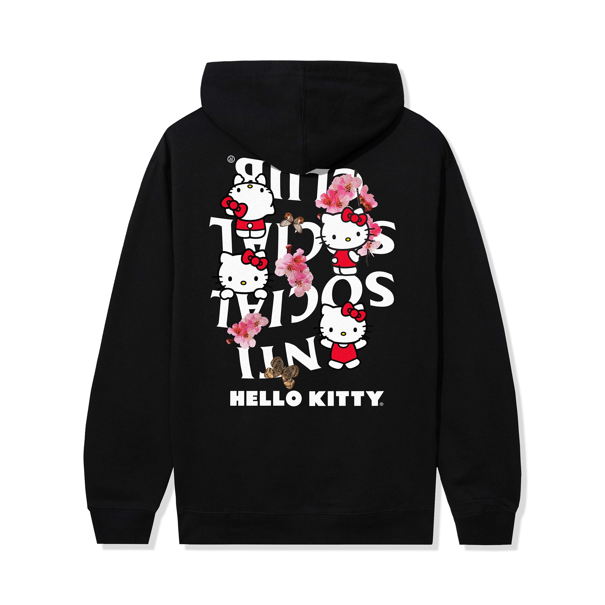 Front view of Hello Kitty hoodie featuring Sakura blossom and ASSC logo