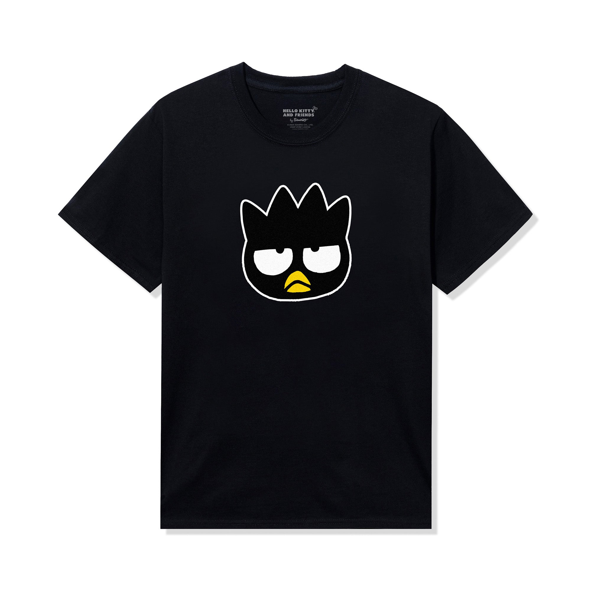 Front view of the black streetwear t shirts men edition, showing bold Badtz-Maru graphic