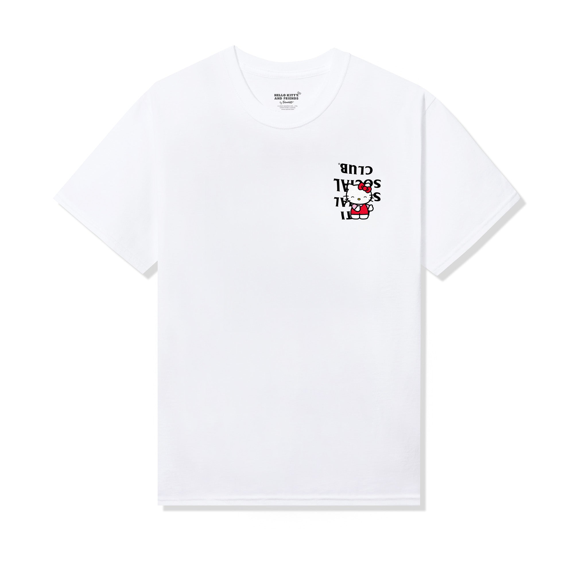 Model wearing the exclusive Hello Kitty limited edition tee outdoors