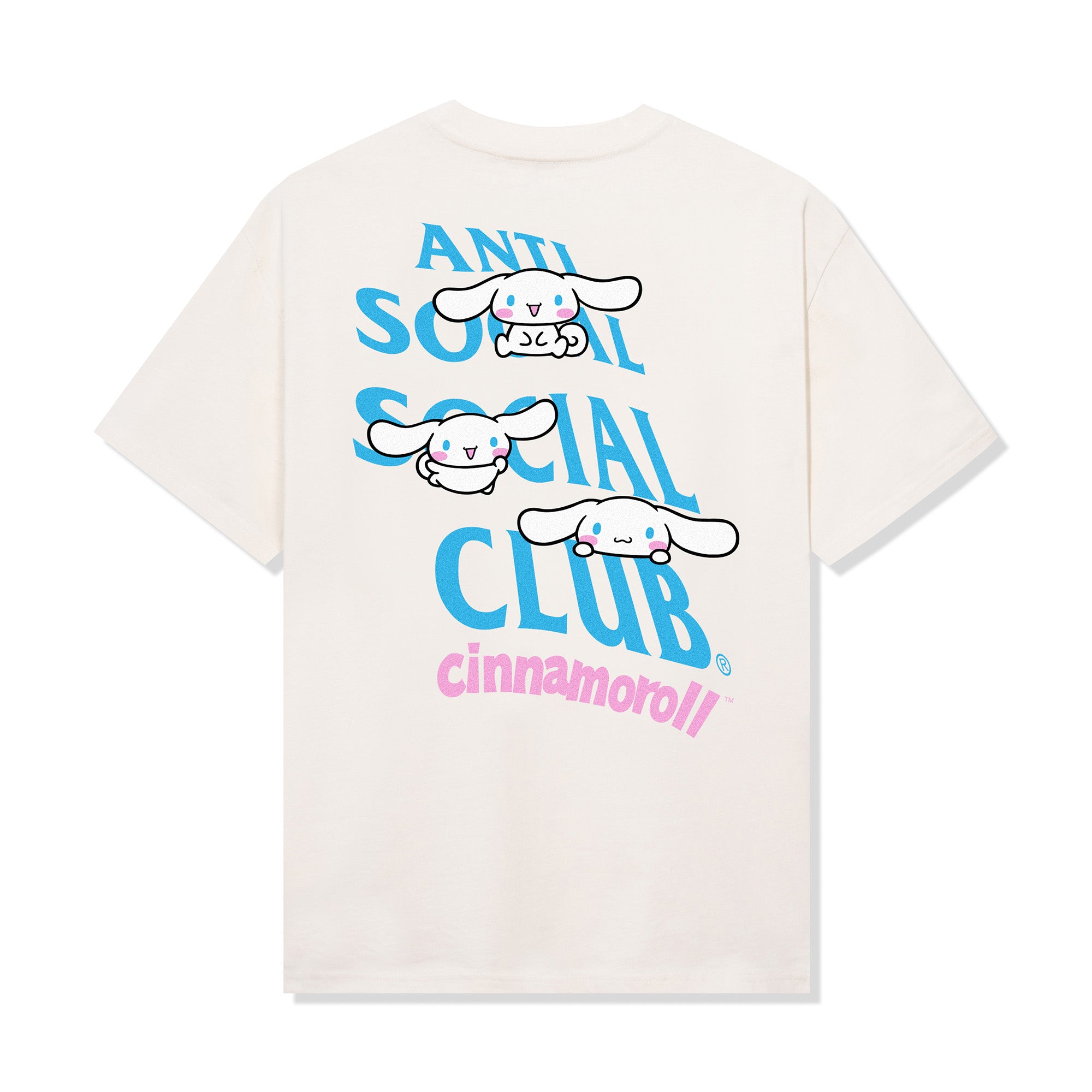Front view of the tan t-shirt with ASSC x Cinnamoroll design, styled for daily use