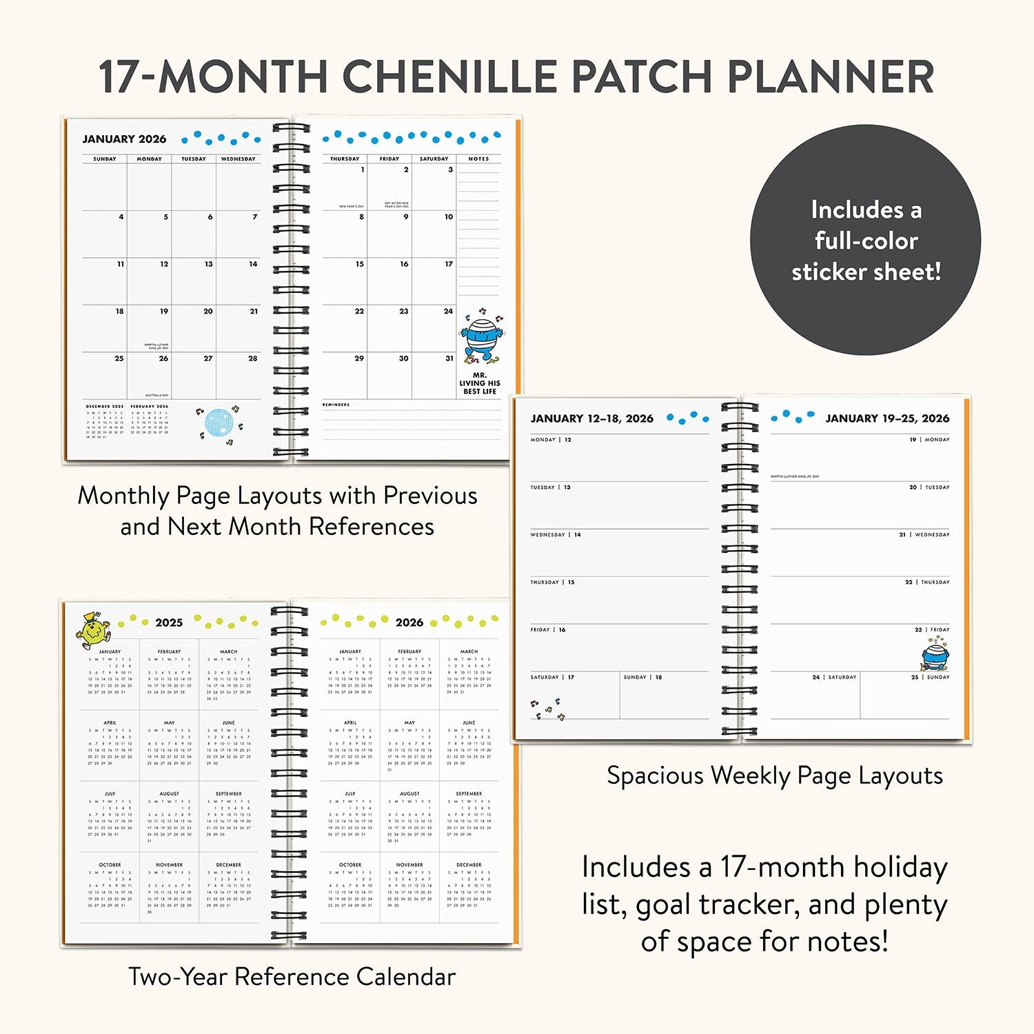 Interior spread with agenda layout and monthly goal pages in use