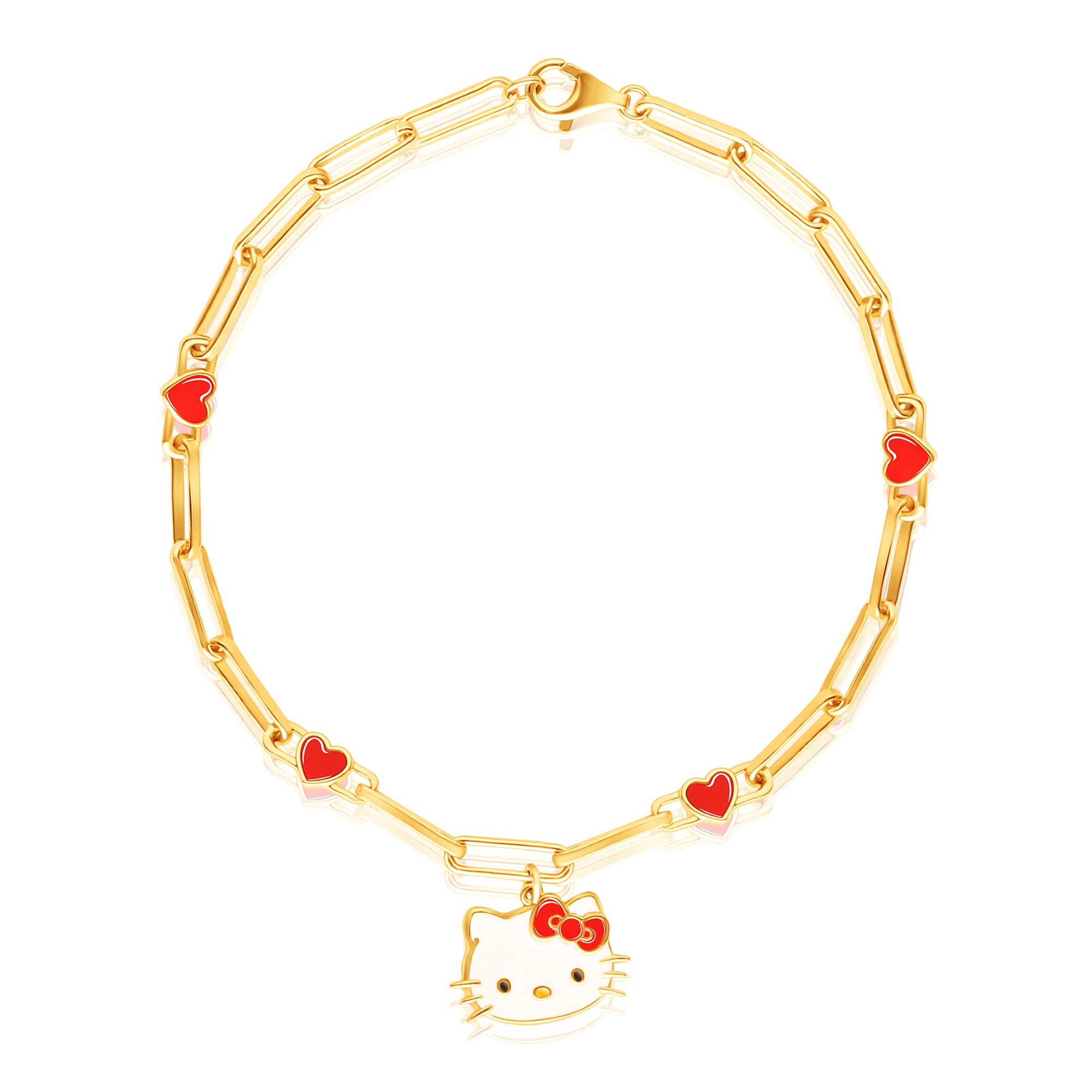 Close-up of gold paperclip links with colorful accents, stylish jewelry for women