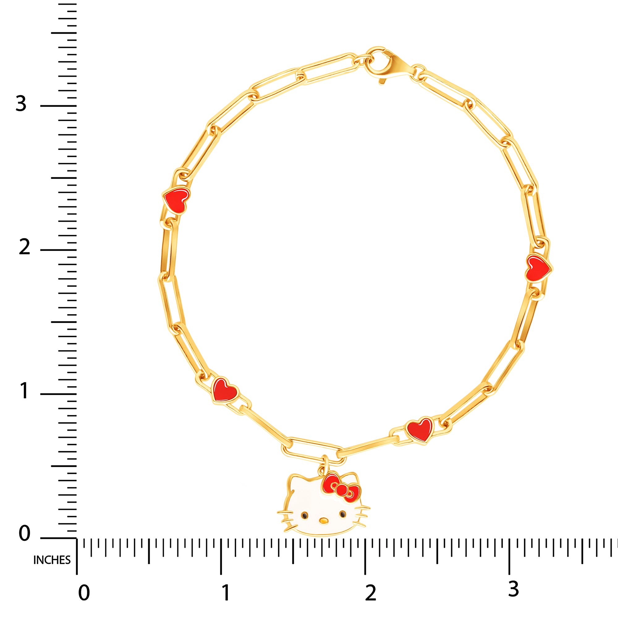 Layered with other gold bracelets, fun Hello Kitty jewelry for any occasion
