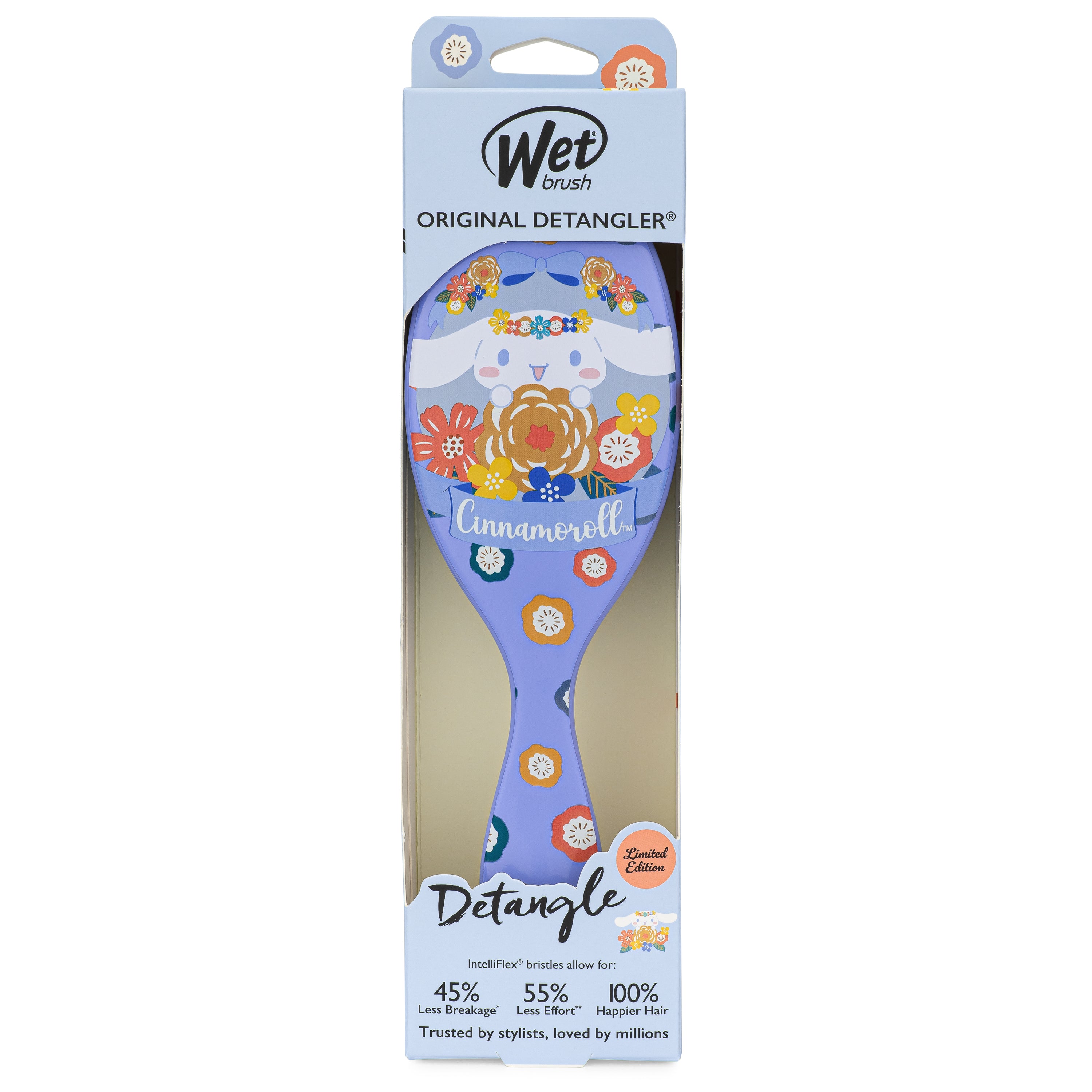 Travel-friendly Cinnamoroll Wet Brush with floral pattern, perfect for on-the-go hair detangling.