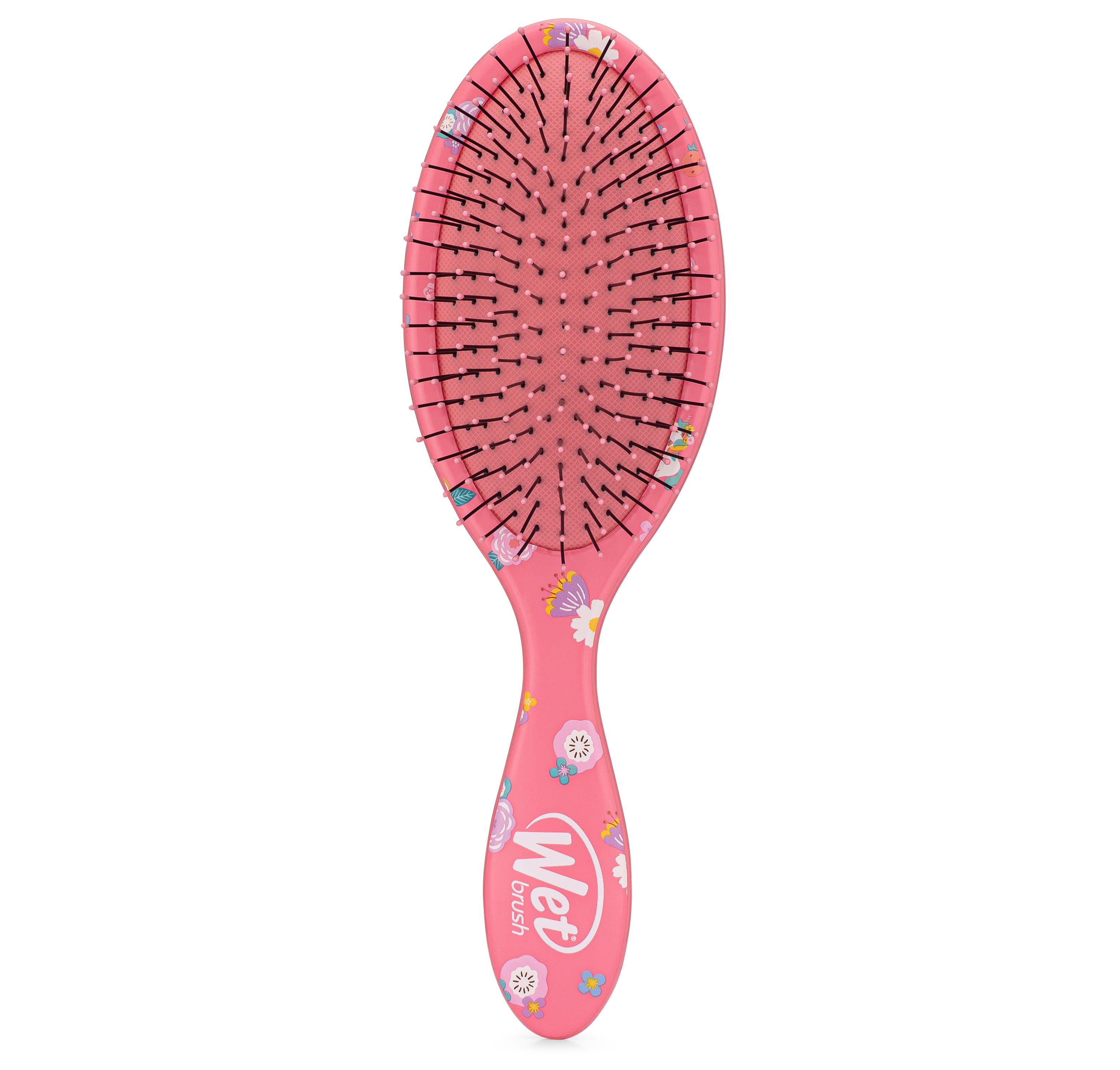 Close-up of IntelliFlex bristles on Hello Kitty detangler brush showcasing flexibility