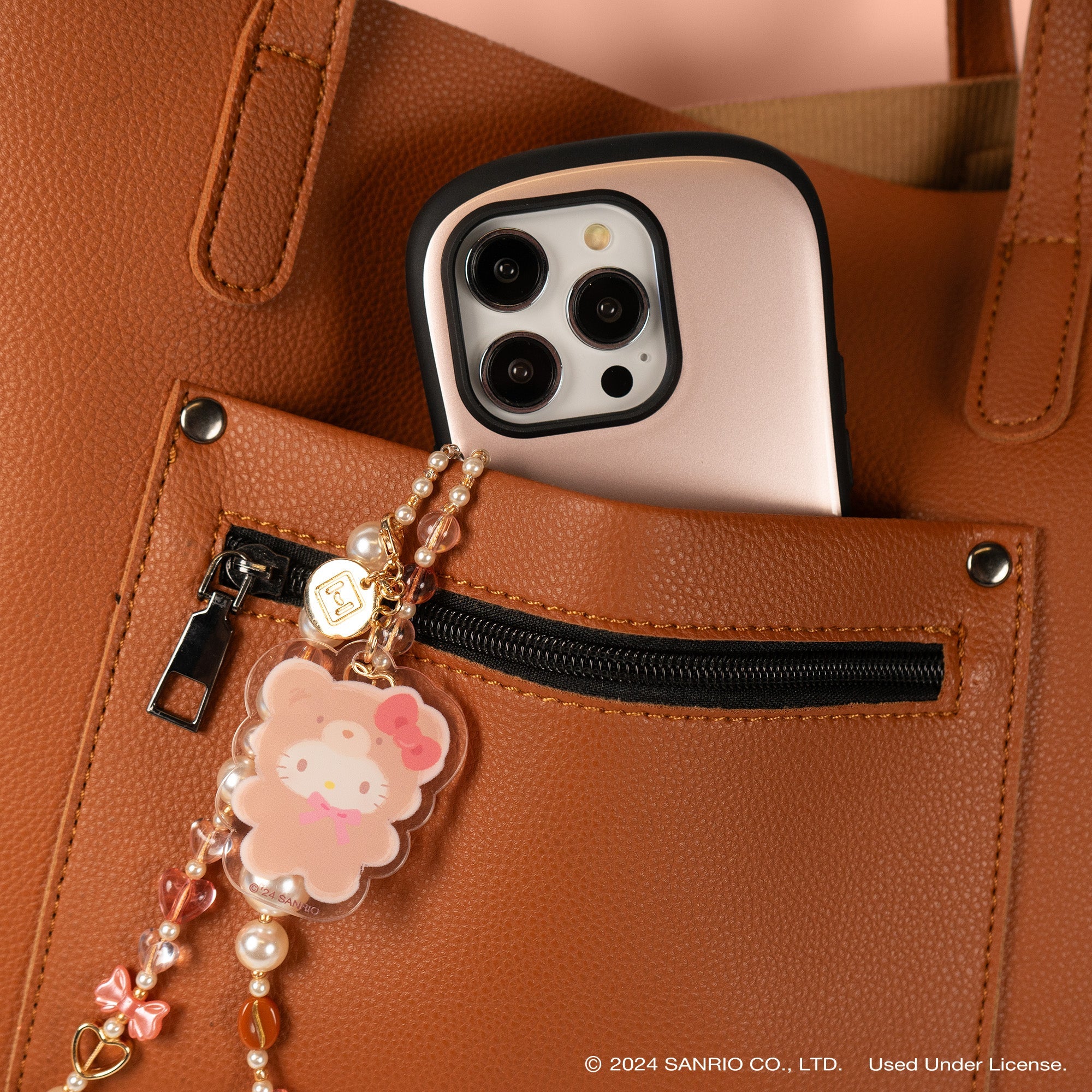 Hello Kitty Latte Bear phone strap with colorful beads and charms.