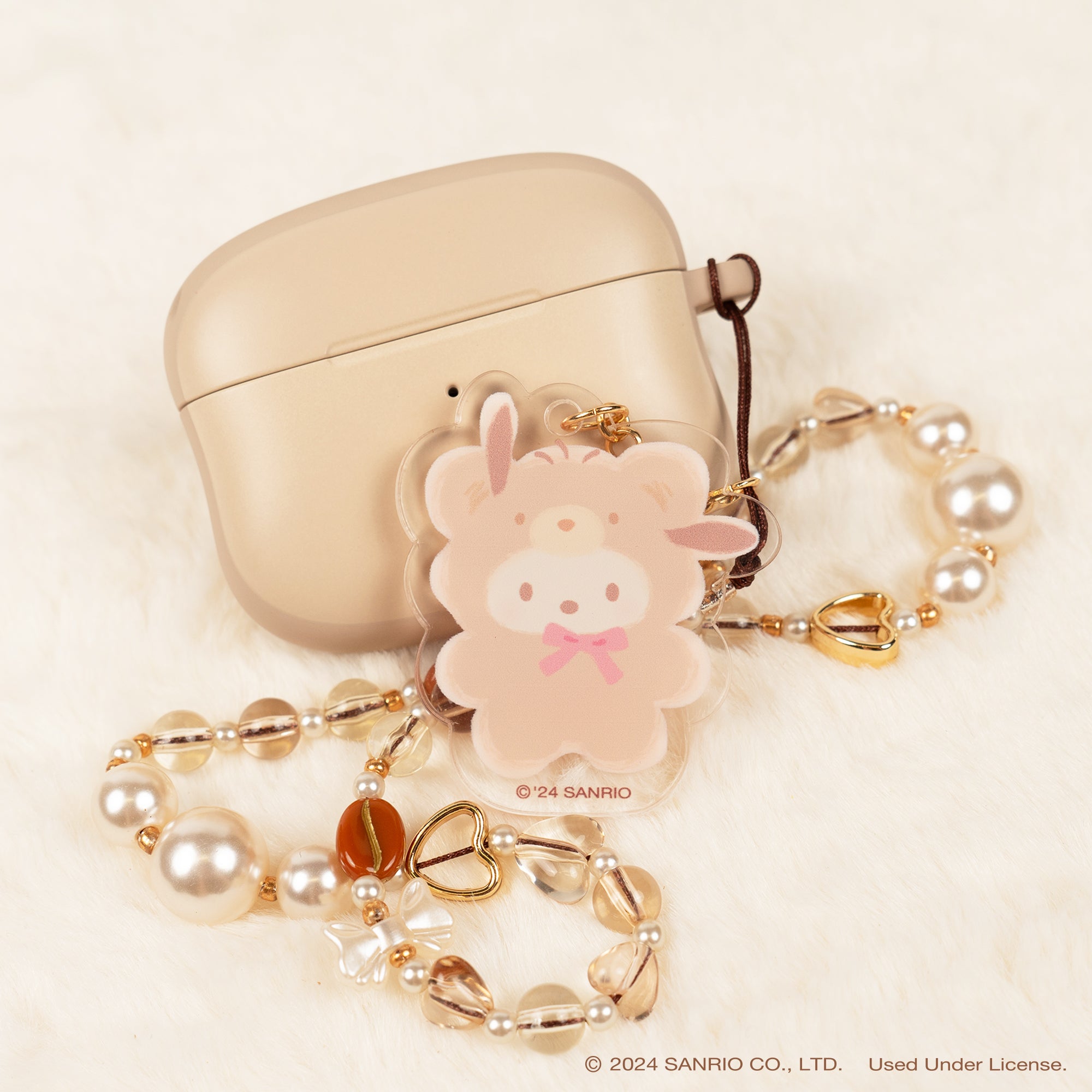 Hello Kitty Latte Bear beaded wrist strap with Pochacco charm