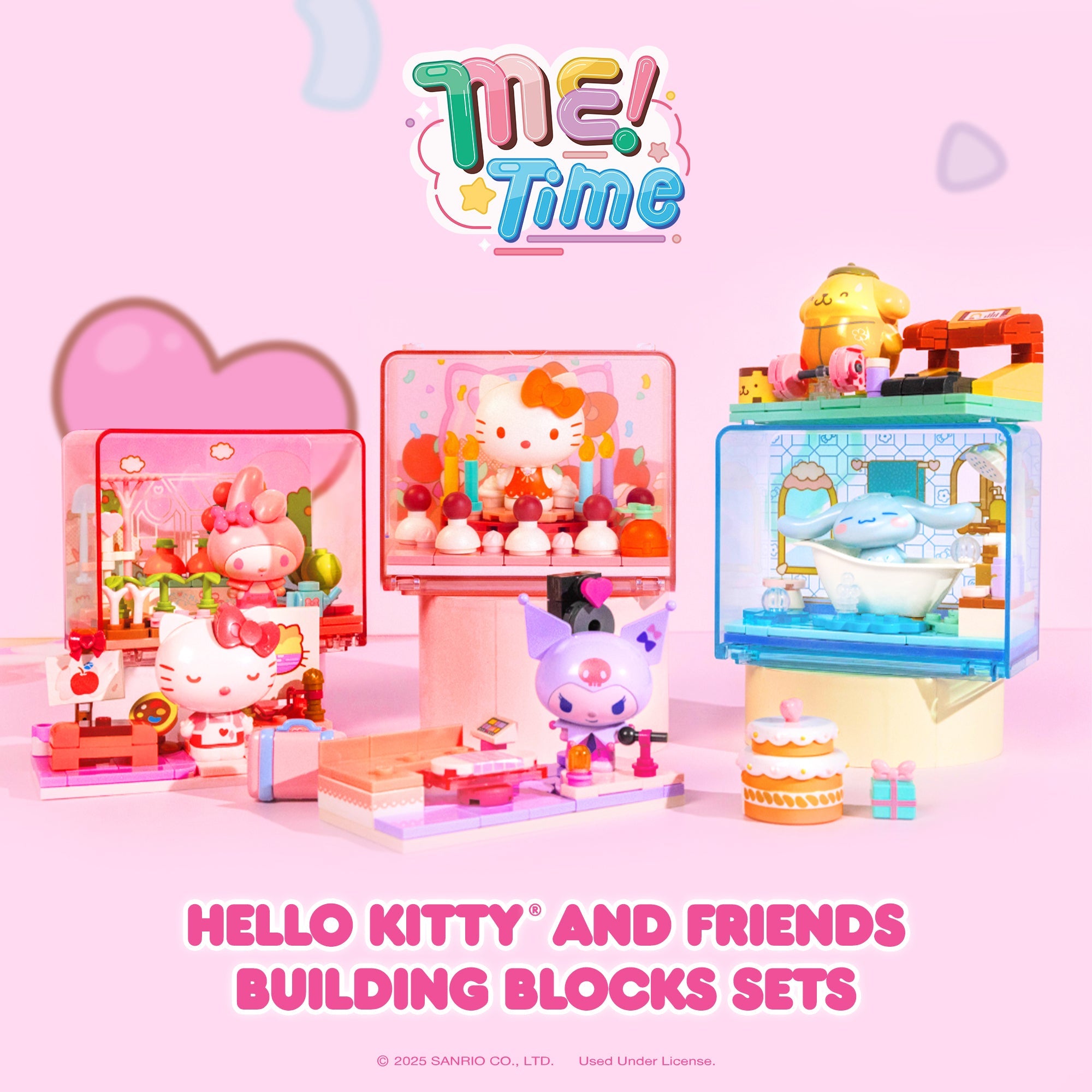 Close-up view of the Hello Kitty building blocks arrangement.
