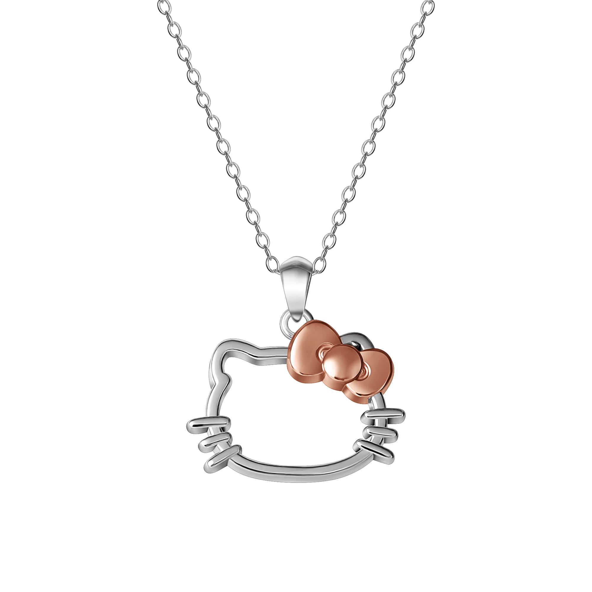 Front view of Hello Kitty silhouette necklace on display.