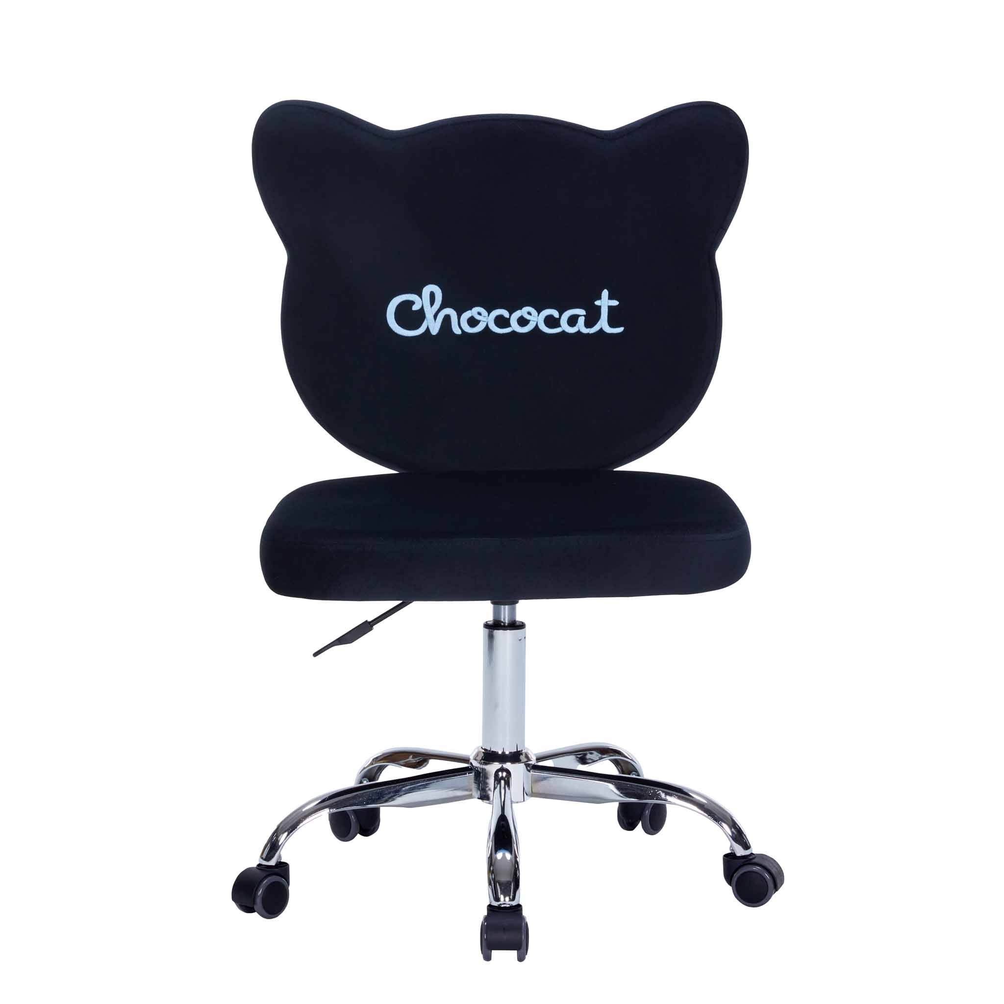 Side view of adjustable-height makeup vanity chair with silver base