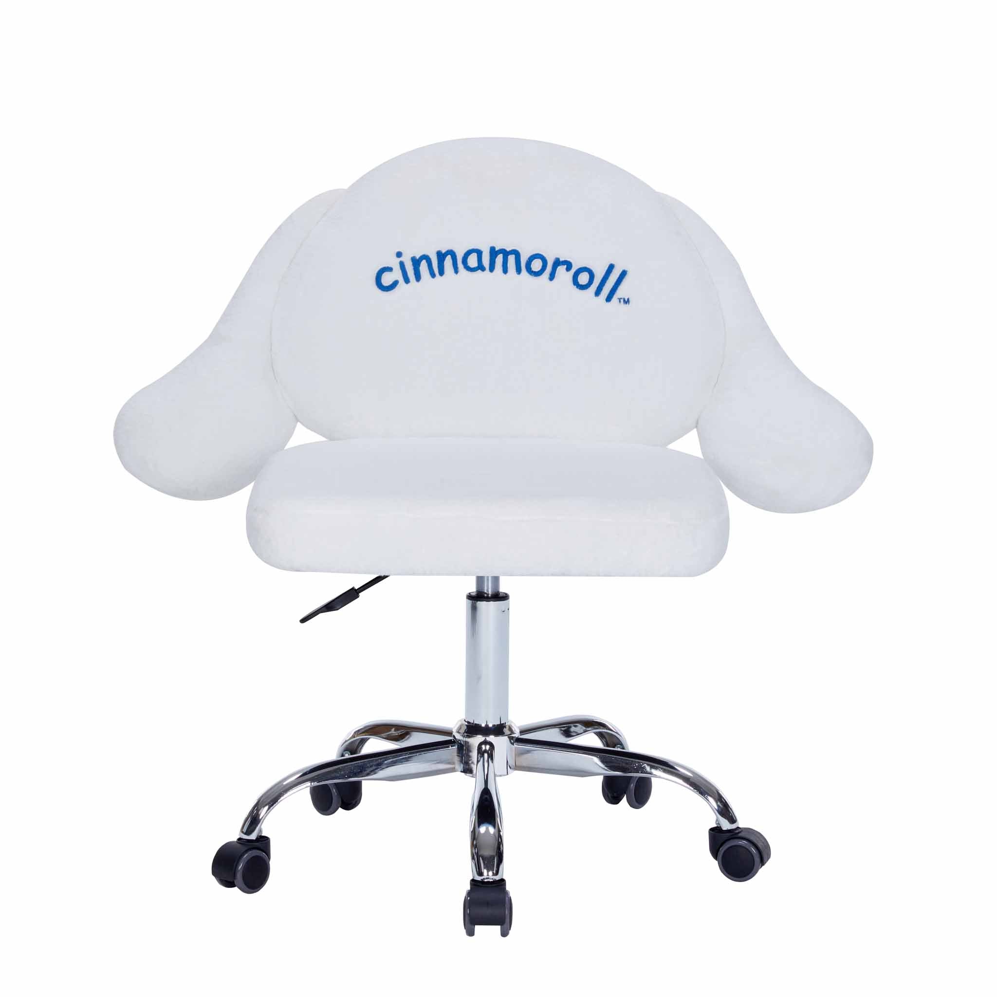 Cinnamoroll swivel chair in a stylish vanity setup with a mirror.