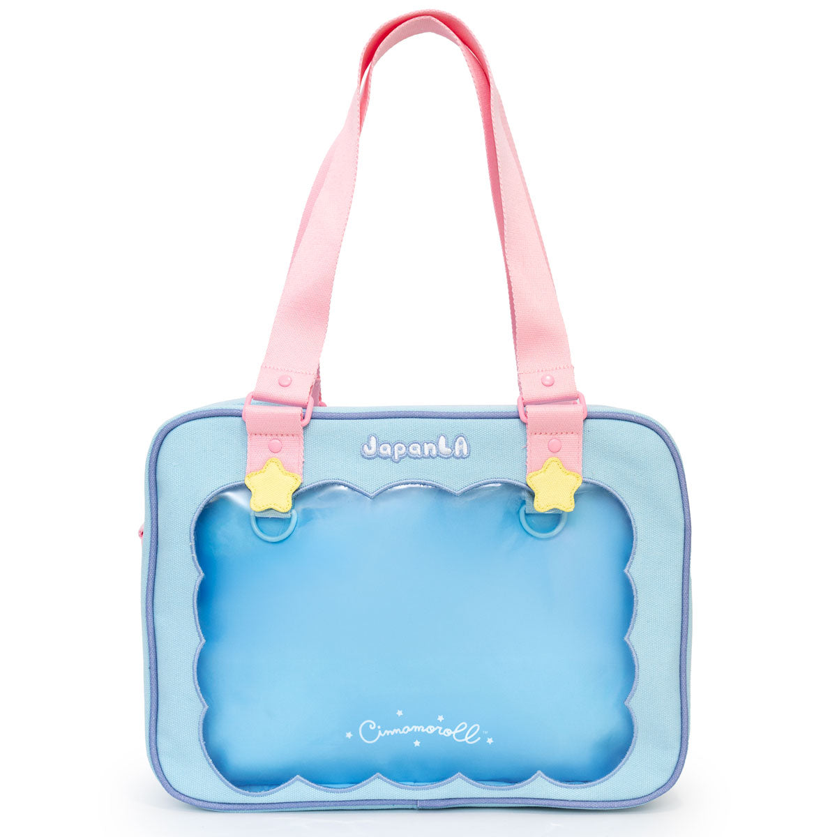 Collaborative handbag featuring Cinnamoroll design and adjustable strap
