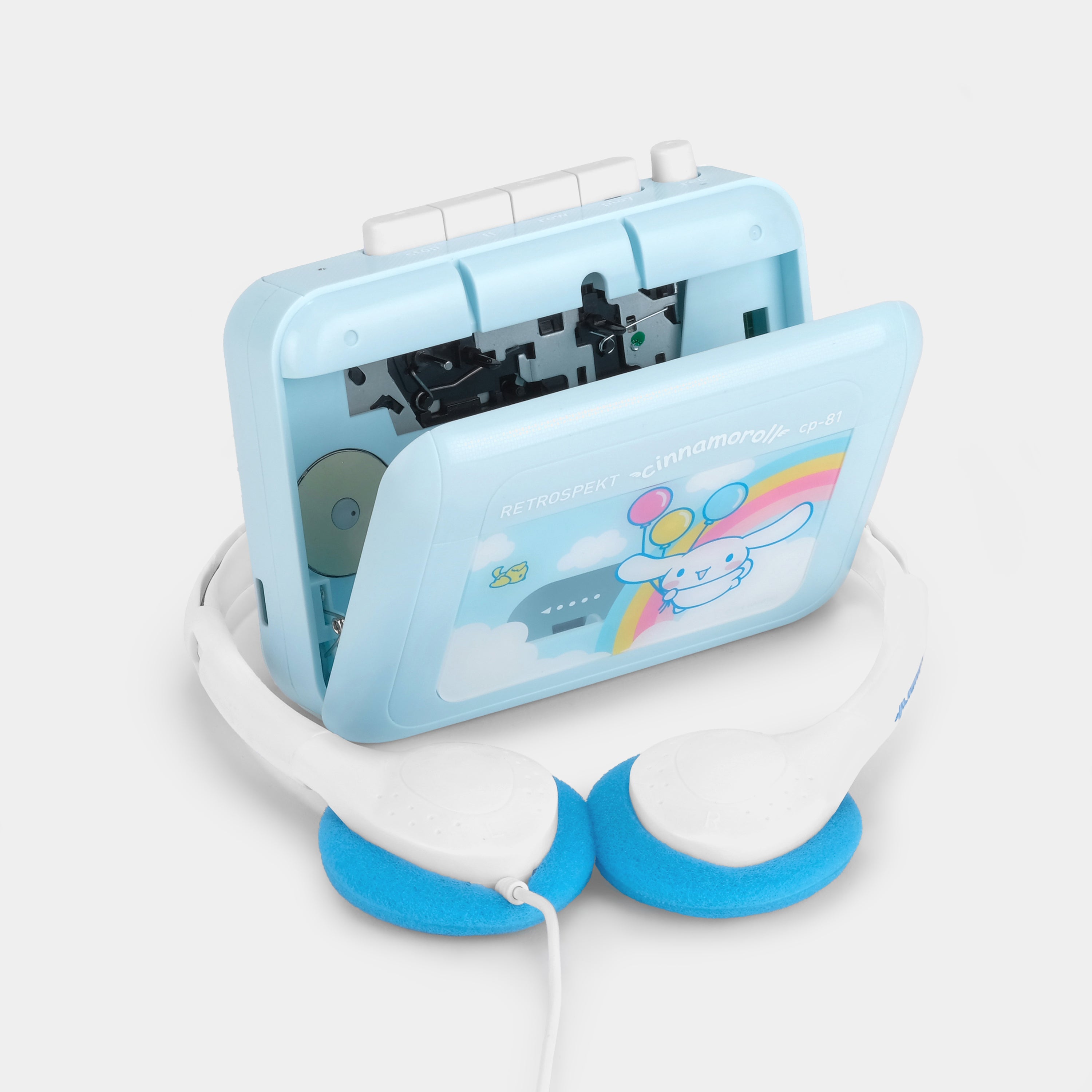 Stylish flat-lay of the cassette player and headphones with cassette tapes for a retro aesthetic
