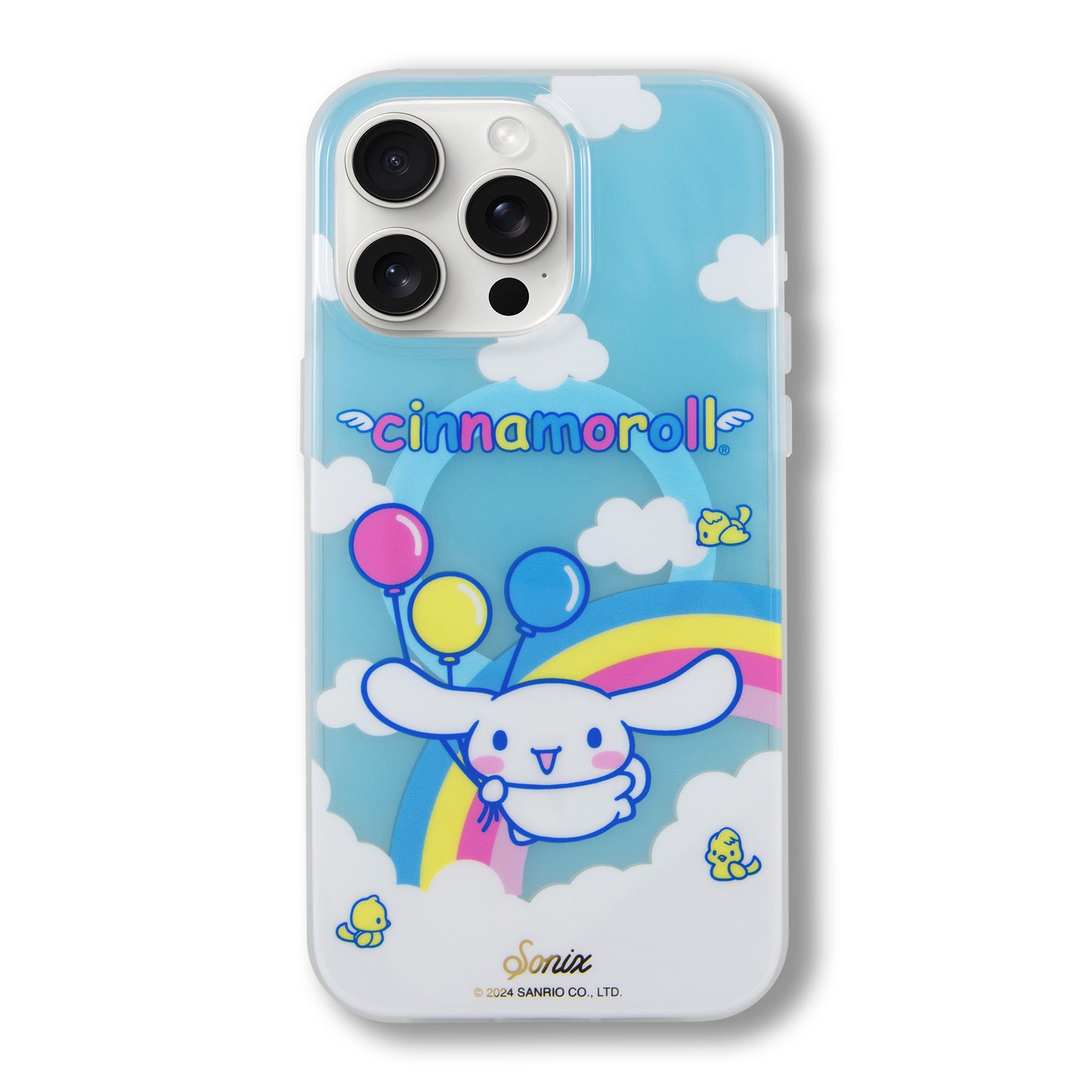 Cinnamoroll case on a desk with lifestyle elements around