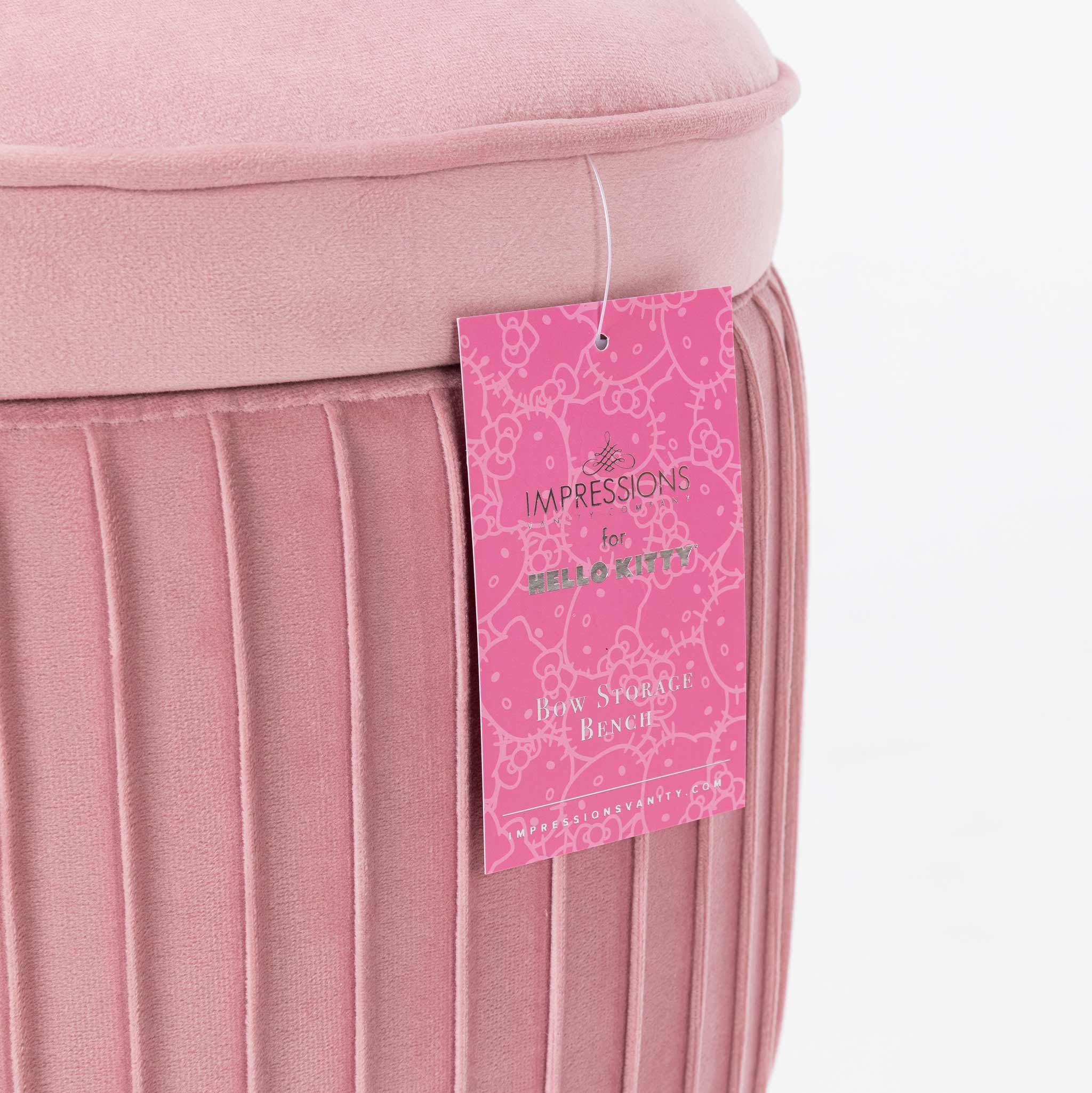 Hello Kitty velvet bench opened to reveal spacious interior storage