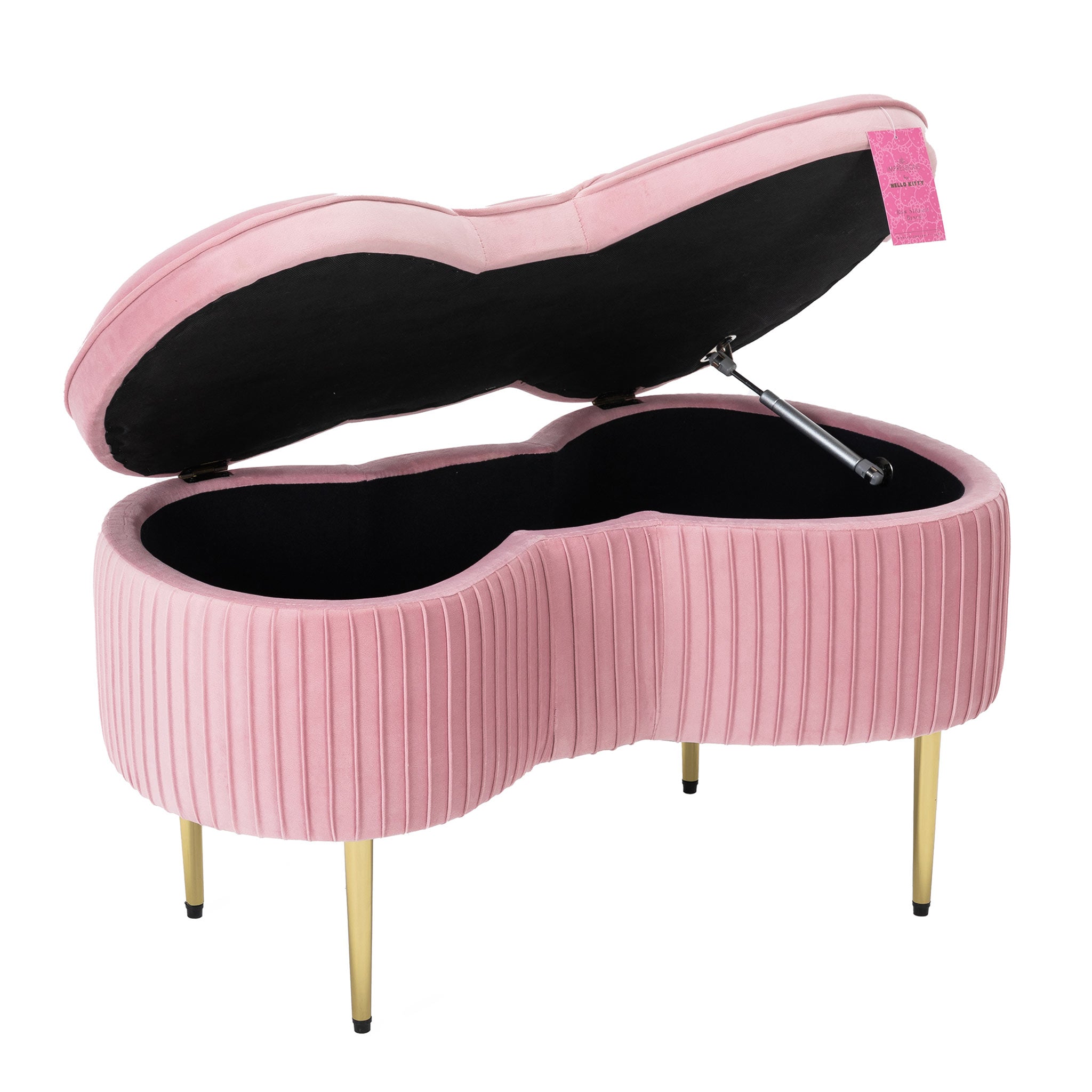 Kids bedroom setup with pink velvet storage bench next to a twin bed