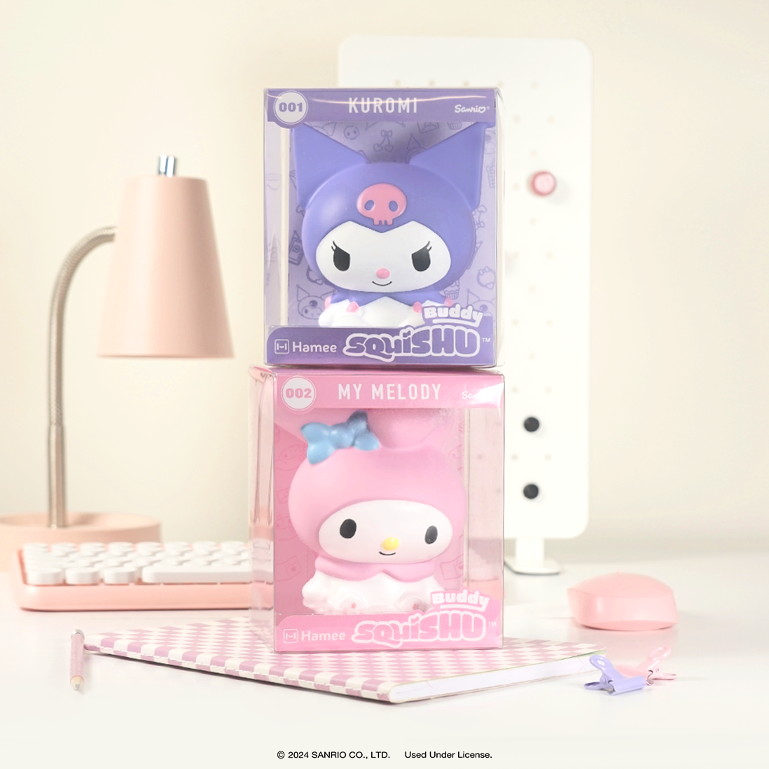 My Melody SquiSHU Buddy Series 002 displayed with other collectible squishies