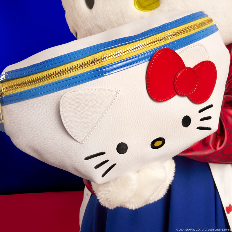 Hello Kitty 50th Anniversary belt bag with gold zipper hardware and coordinating internal lining