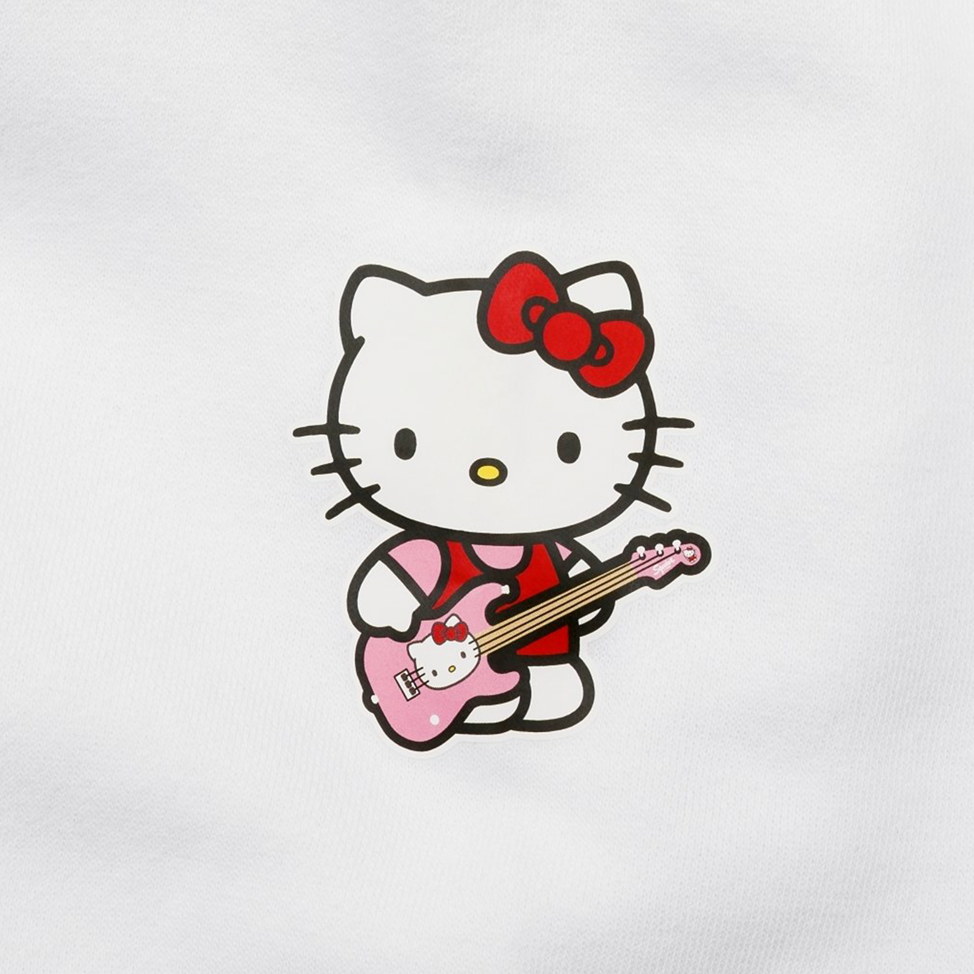 Back view of the Hello Kitty x Fender cut hoodie, highlighting the custom design