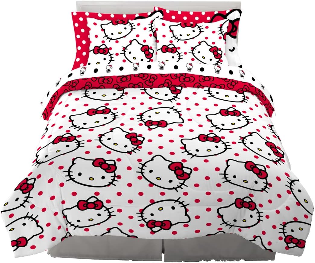 Hello Kitty bed sheets and comforter set in a cozy kids bedroom