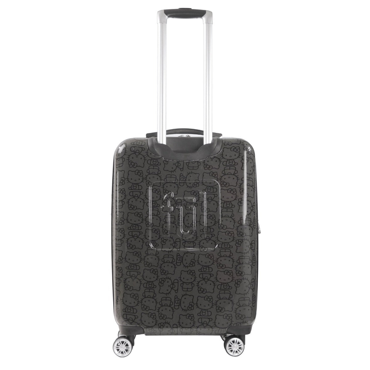 Open Hello Kitty carry on luggage displaying organized interior compartments