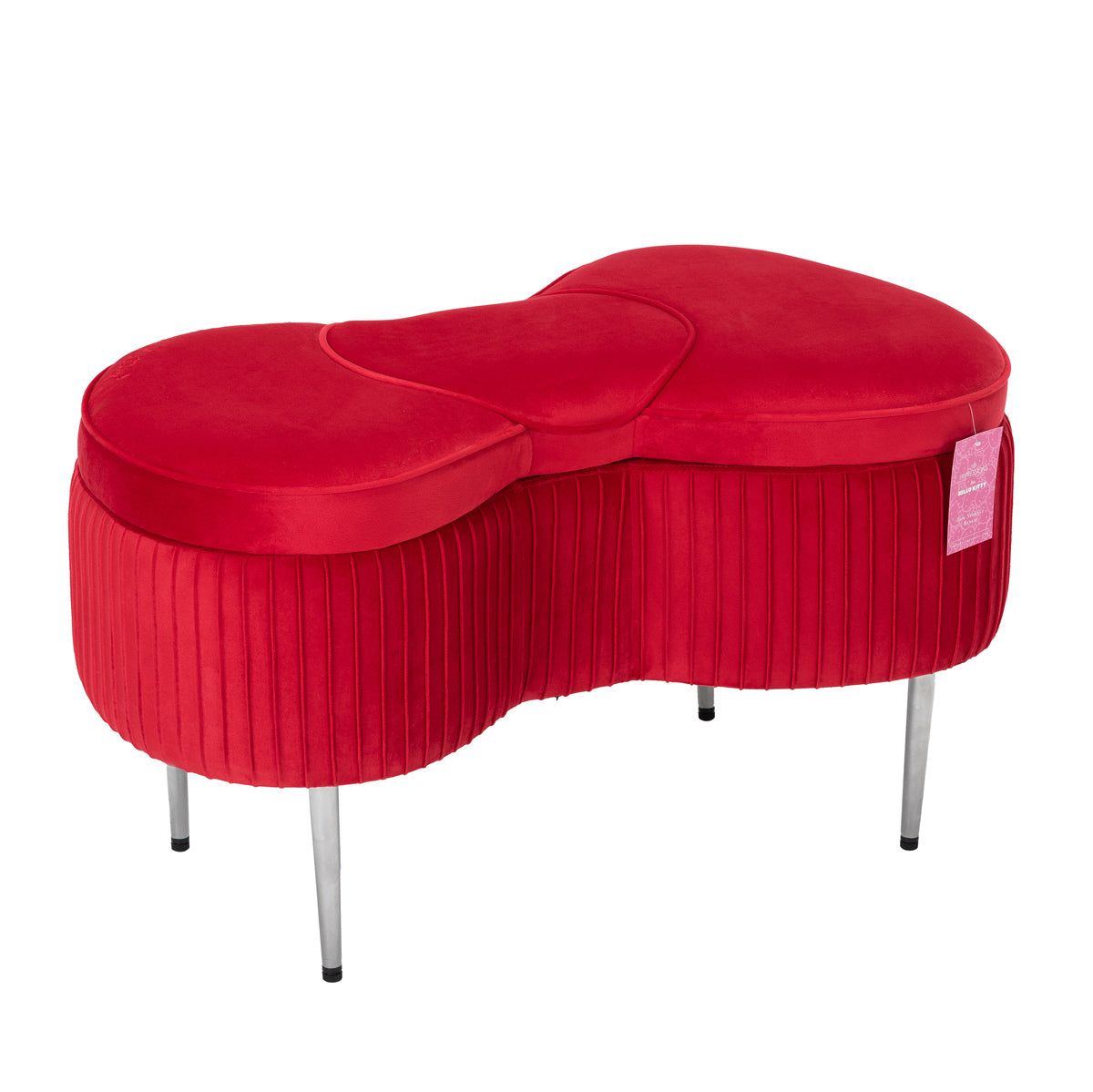 Hello Kitty velvet bench opened to reveal spacious interior storage