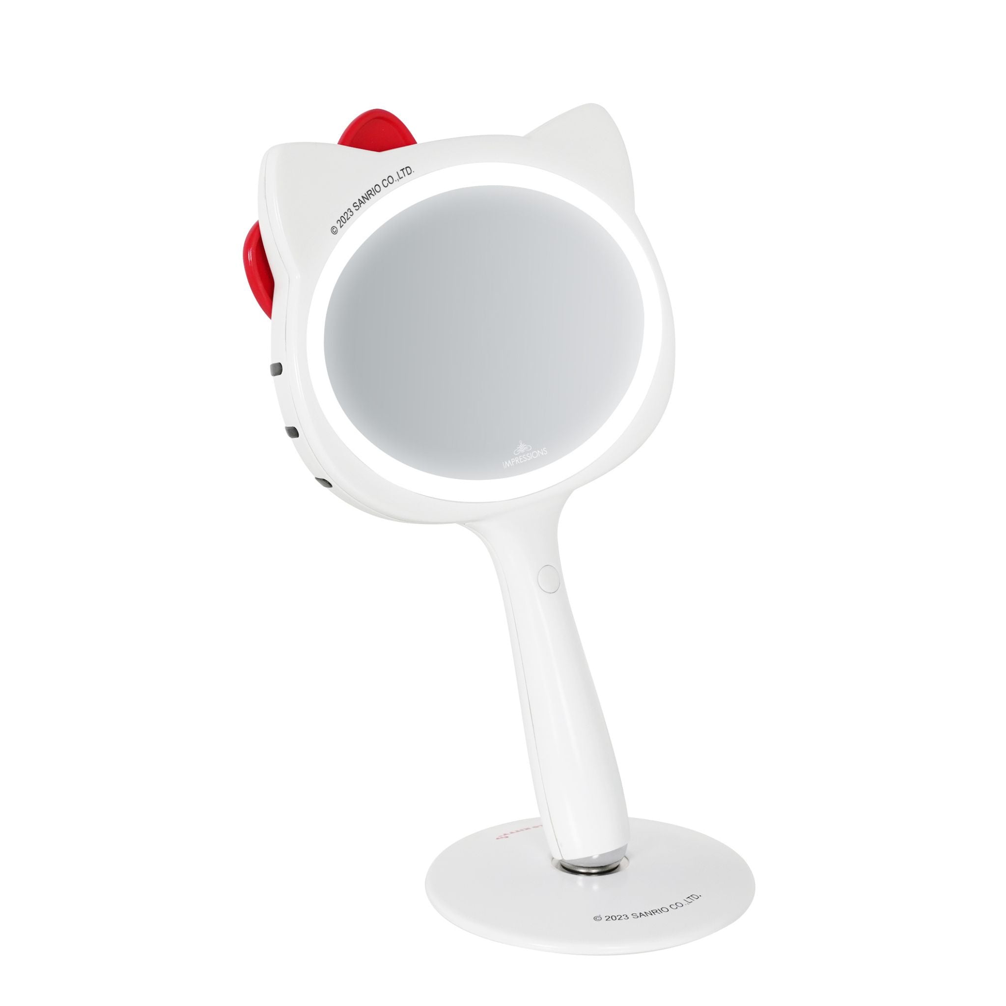 Hello Kitty LED handheld mirror standing on its magnetic ball base