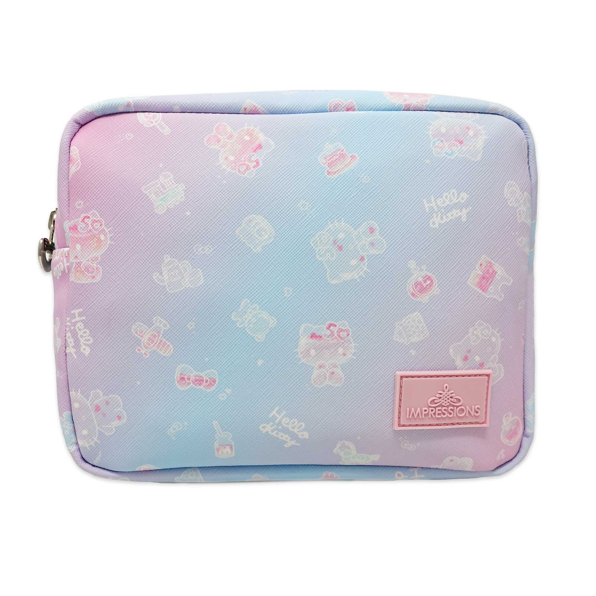 Hello Kitty travel makeup clutch set with clear outer pouch and pastel inner pouch