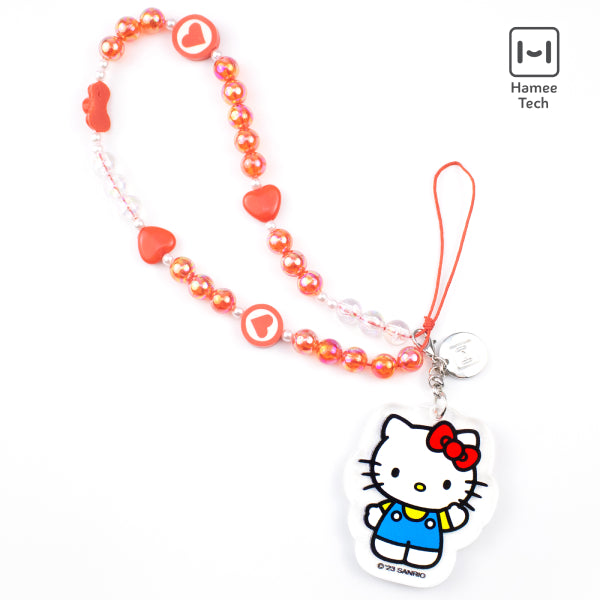 Close-up of Hello Kitty charm on beaded wristlet phone strap
