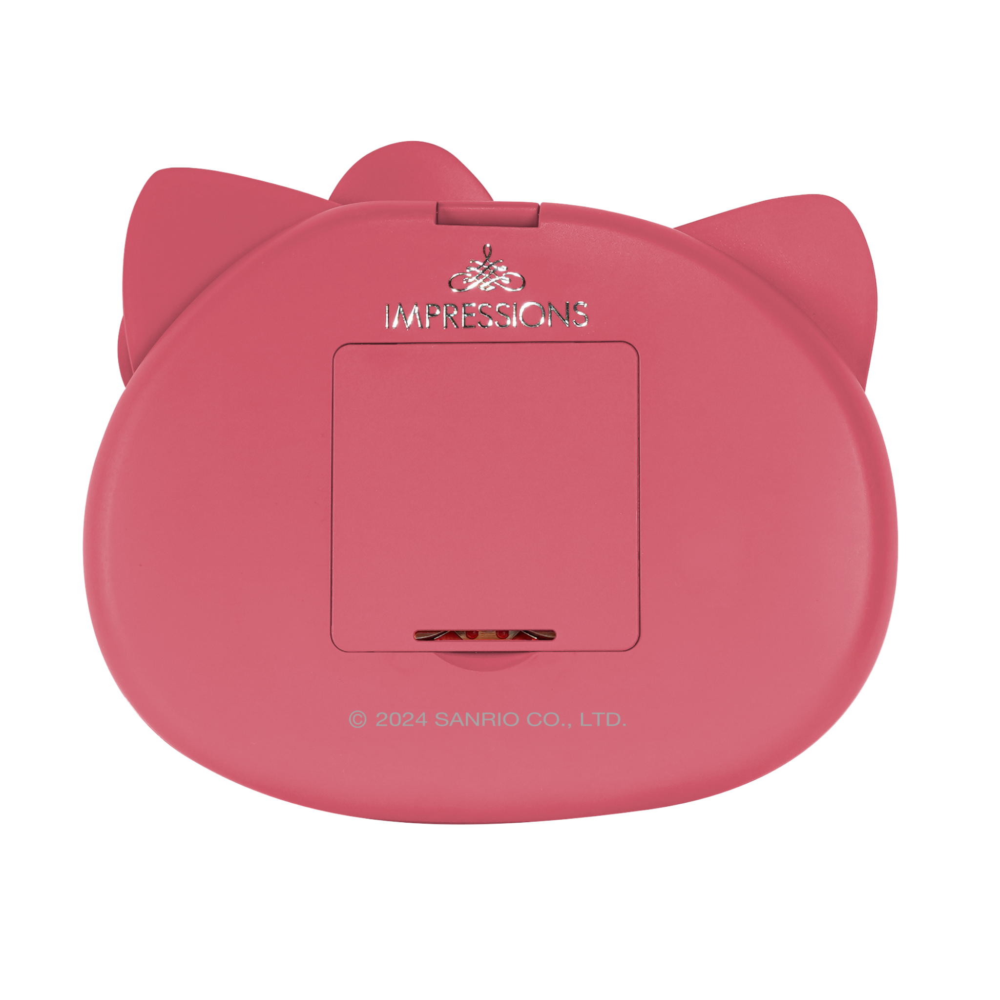Open Hello Kitty LED light compact mirror with dual magnified and standard mirrors