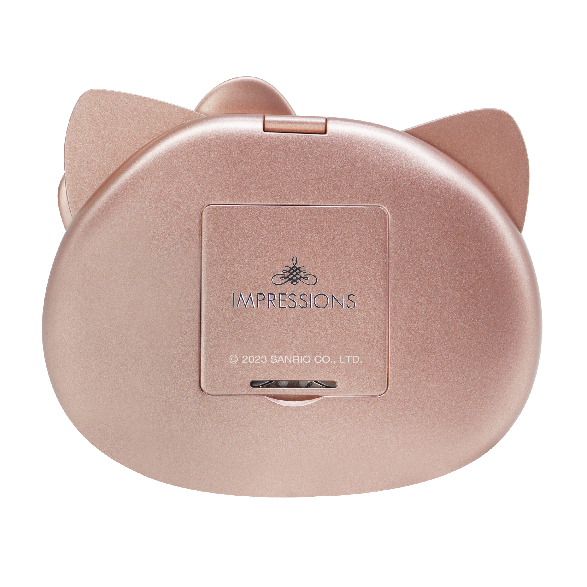 Open Hello Kitty LED light compact mirror with dual magnified and standard mirrors