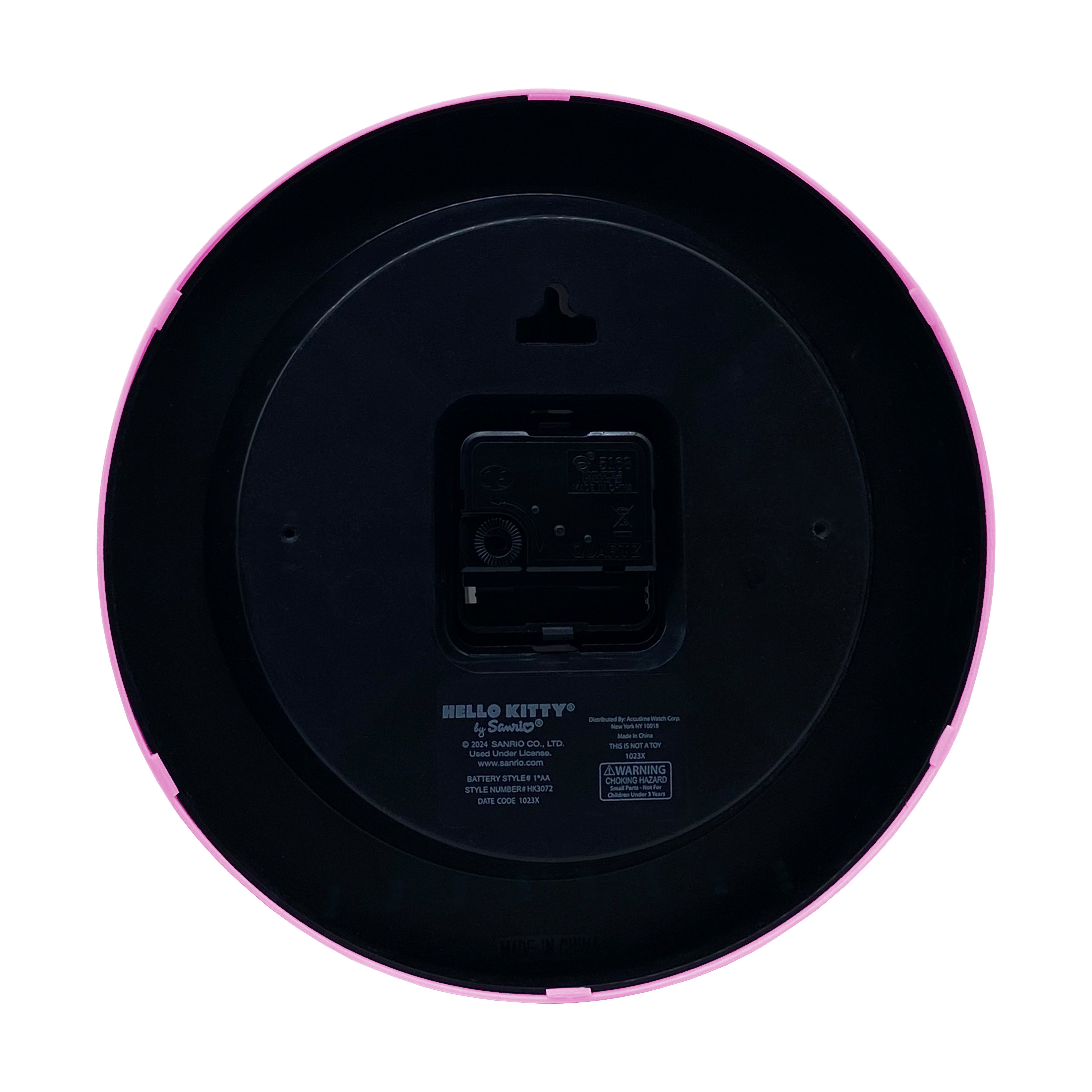 Front angle of Hello Kitty clock with clear time display