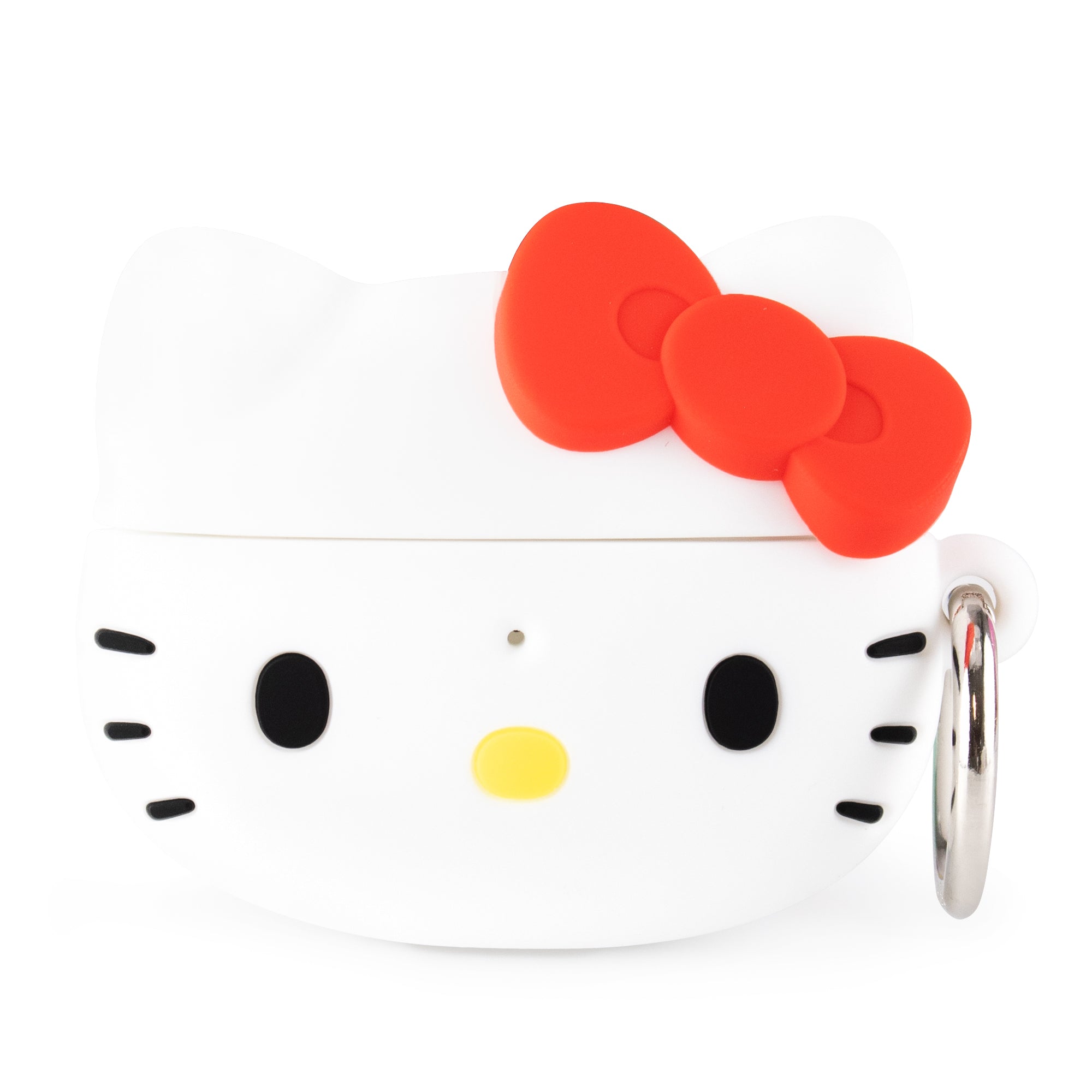 Hello Kitty AirPods case attached to a purse with the carabiner clip