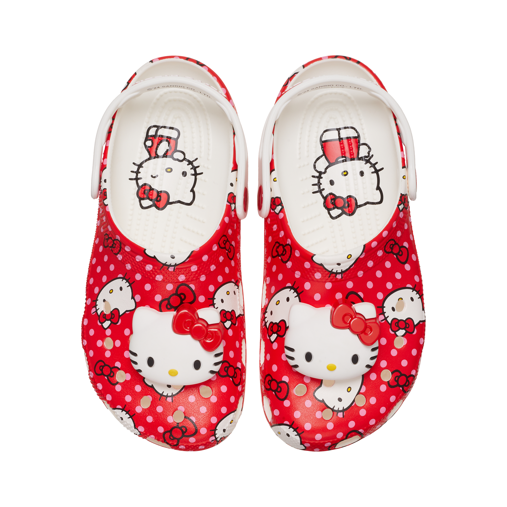 Side view of Hello Kitty x Crocs Adult Red Classic Clog, highlighting the pivoting heel strap
