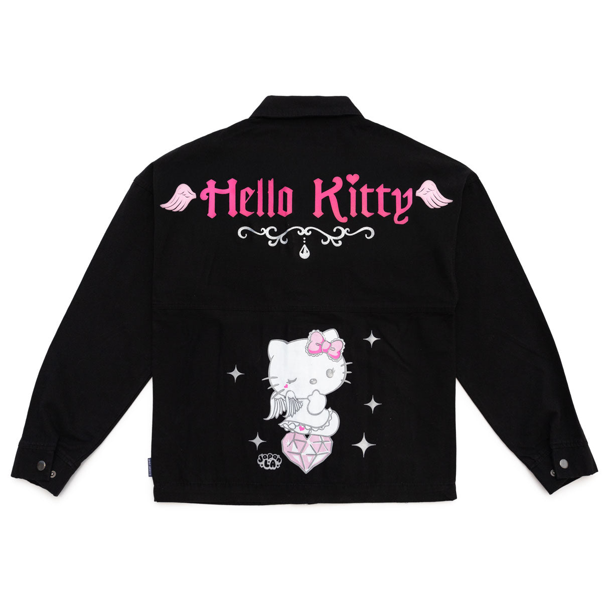 Hello Kitty Angel Jacket front view with silver puff print