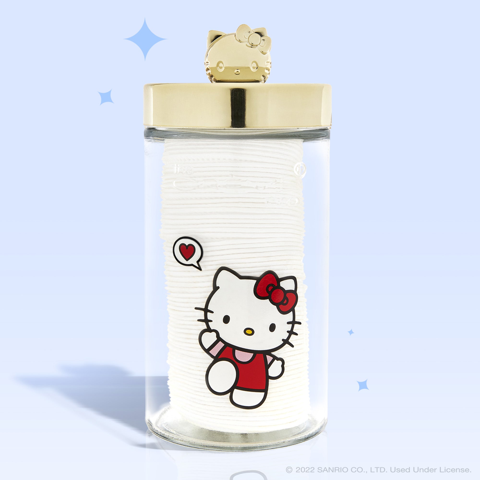 Hello Kitty cotton pads displayed alongside skincare products for gentle exfoliation.