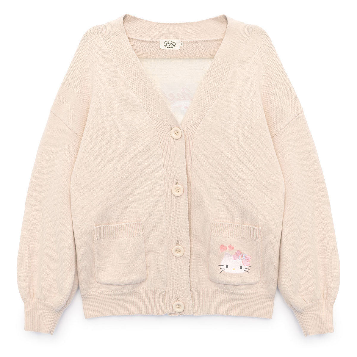 Back design of the floral cardigan featuring Hello Kitty surrounded by flowers