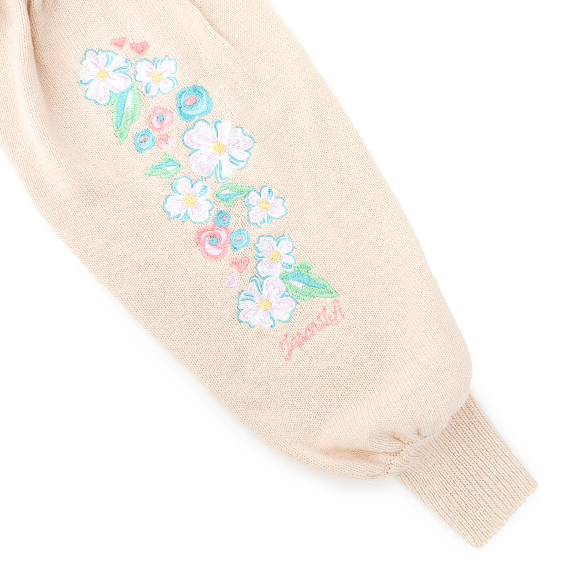 Back design of the floral cardigan featuring Hello Kitty surrounded by flowers