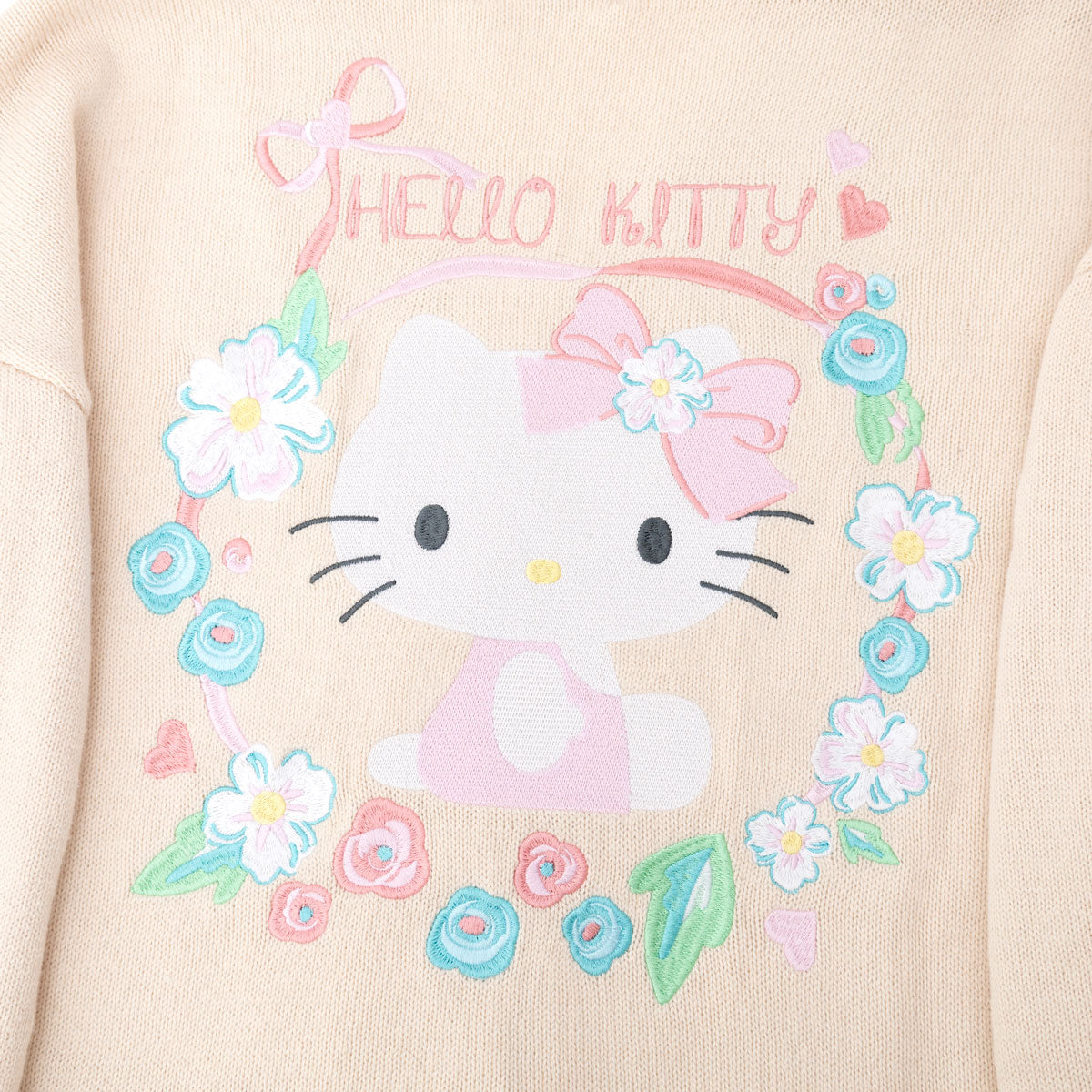 Detailed look at the sleeve with JapanLA embroidery on the floral cardigan